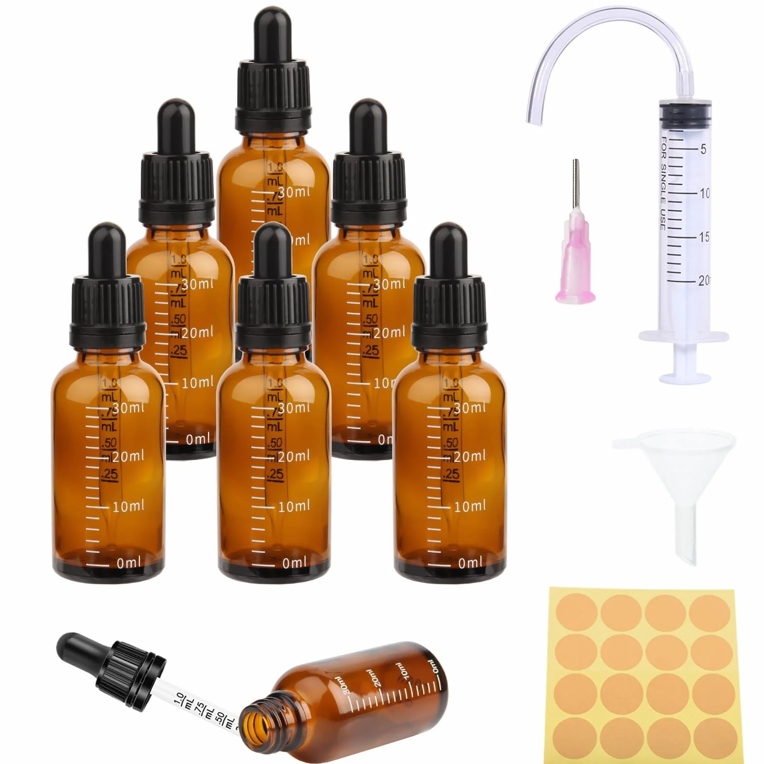 Goteros Cuentagotas 30ml Cristal con Pipetas y Escala para Aceite Esencial, Masaje, Aromaterapia