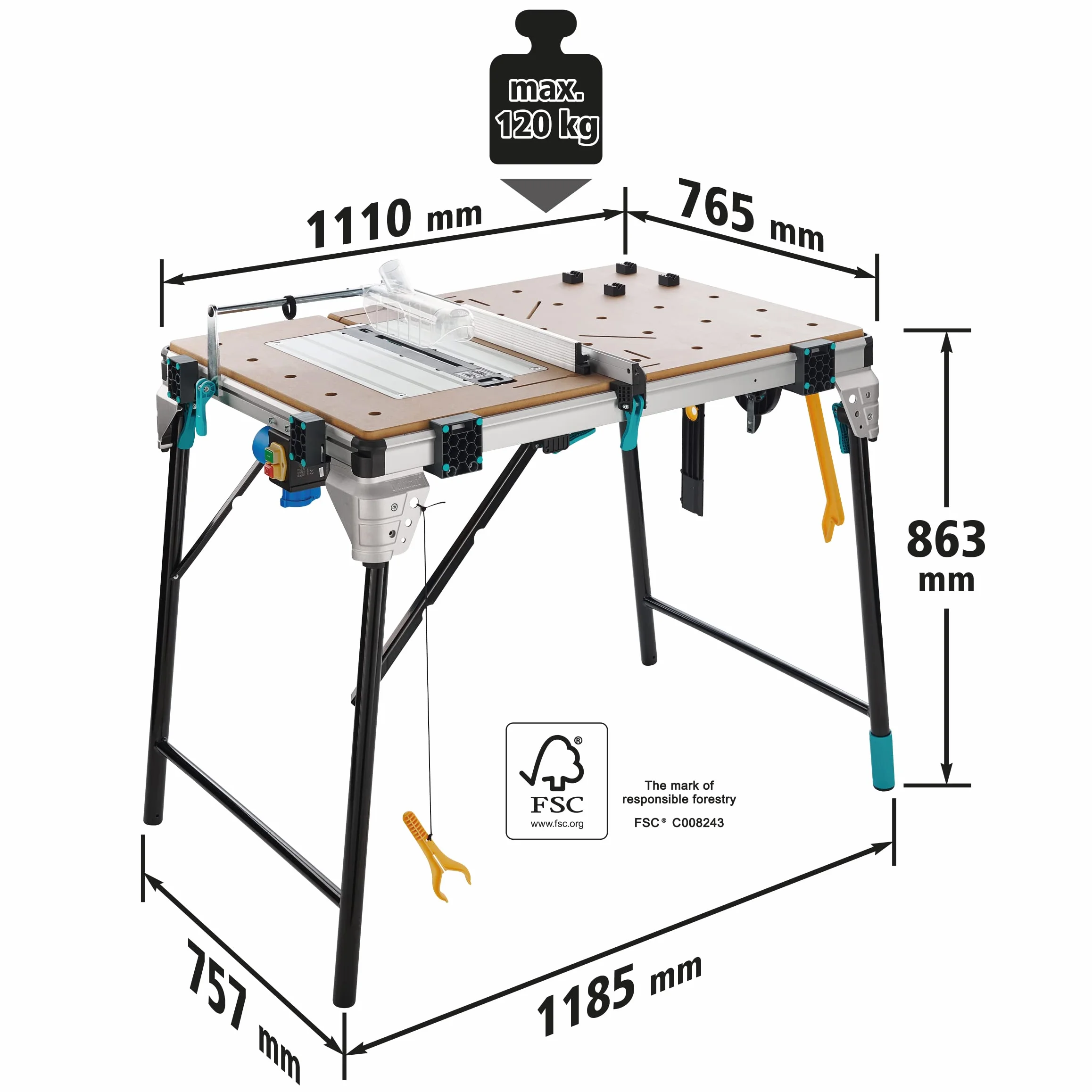 wolfcraft MASTER cut 2600 Banco para máquinas plegable 6 funciones Estación de trabajo profesional