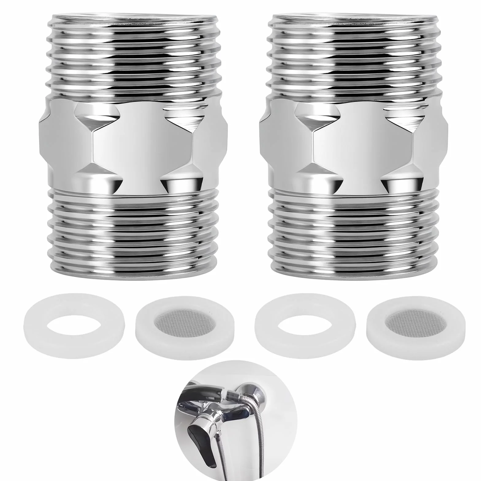 Conector Doble de Acero Inoxidable 1/2" para Manguera de Ducha, Adaptador Macho-Macho Hexagonal, Unión de Extensión