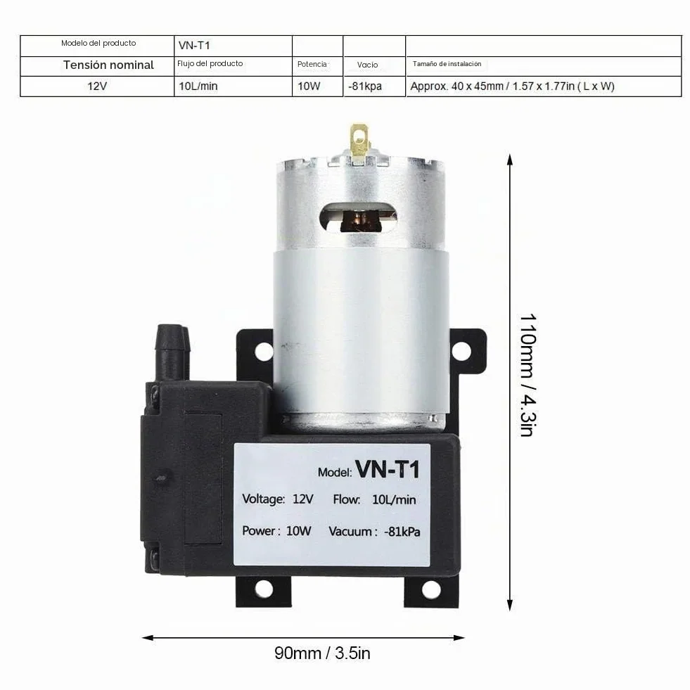 Bomba de vacío DC 12V 10L/min VN-T1 Compresor de aire silencioso