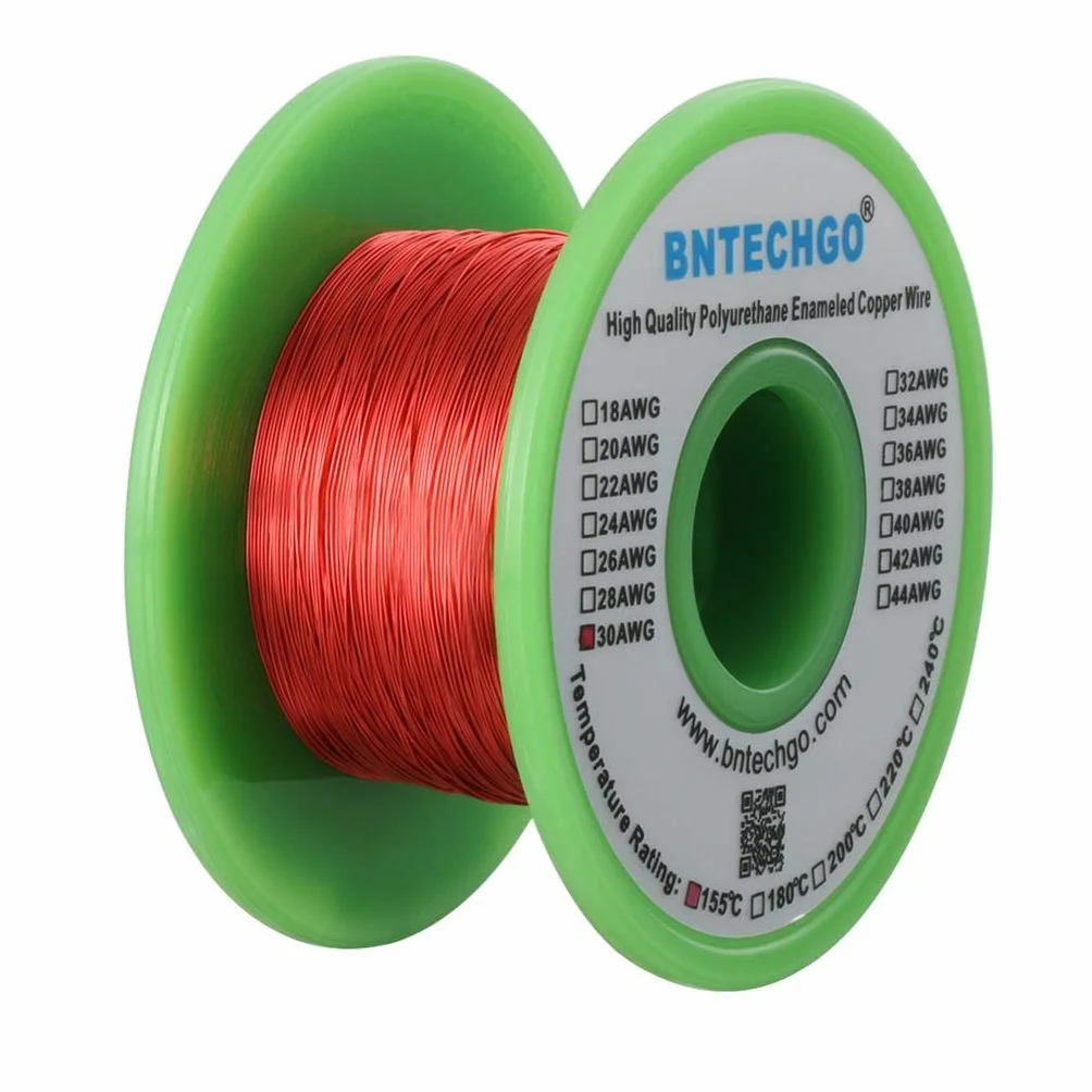 BNTECHGO Alambre magnético 30 AWG cobre esmaltado 4 oz bobina roja