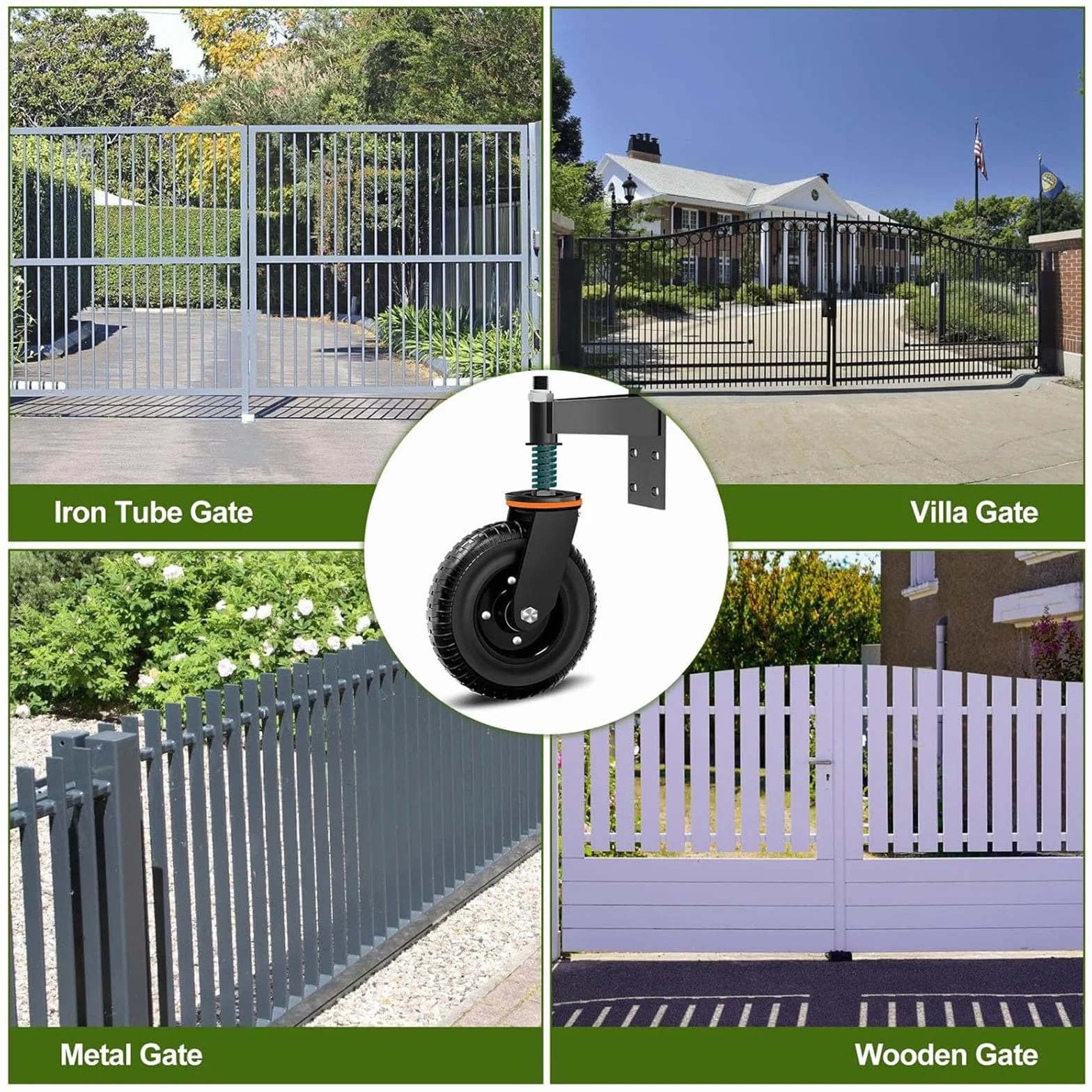 Rueda de Puerta de Valla de Compuerta de Tubo Metálico 600lb 360 Grados 20cm