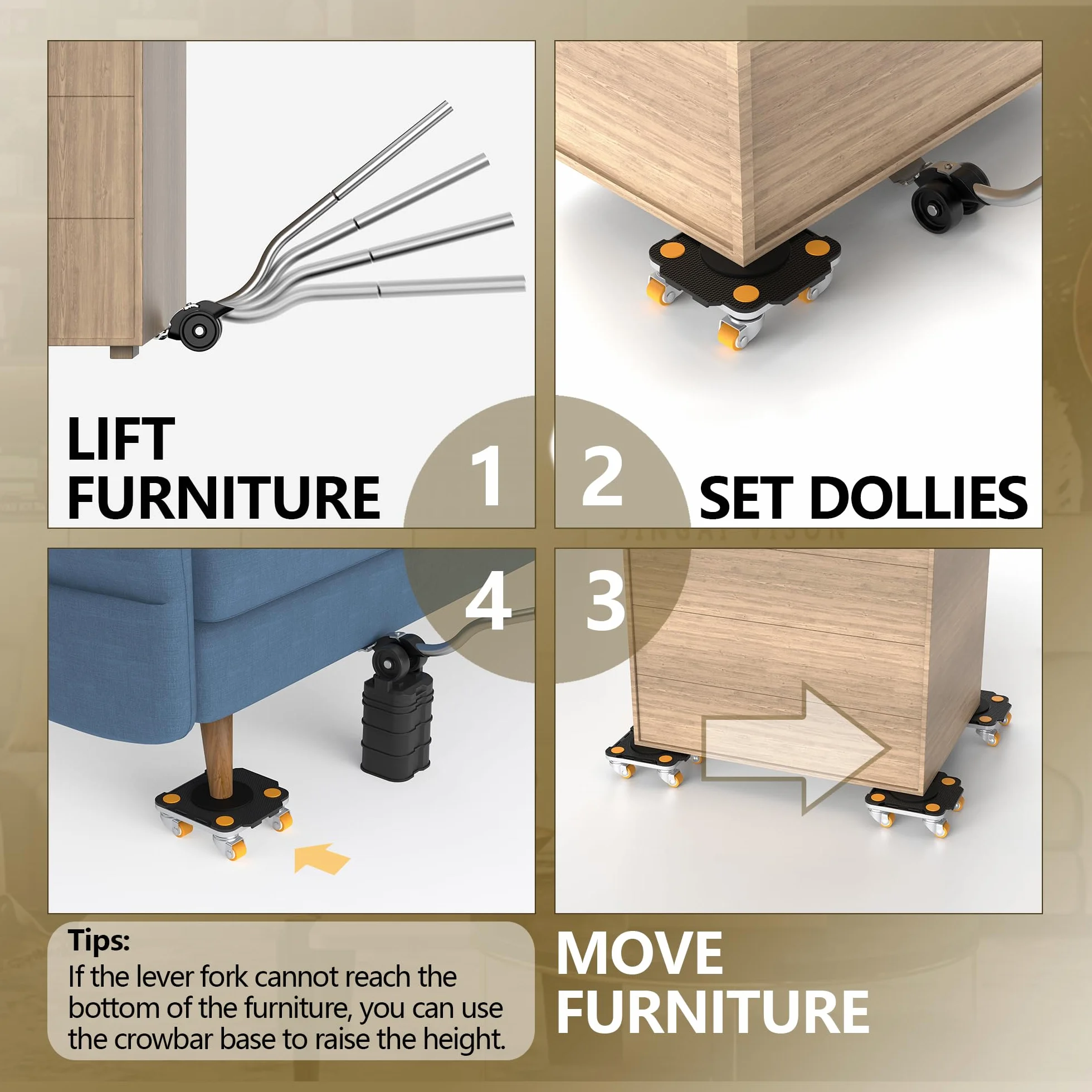 ONEON Mover Muebles con Ruedas 360° para Muebles Pesados 400 KG Elevador Auxiliar Dolly Connect Pro Negro