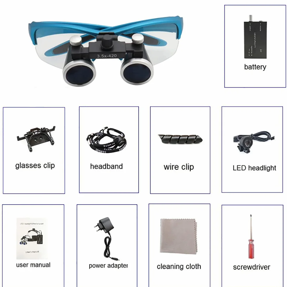 Dental Loupes 2.5X 3.5X Binocolo Medico Lenti d'Ingrandimento Lupa Chirurgica Testa