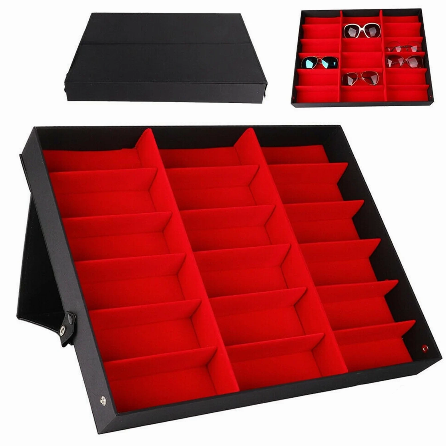 18 rejillas for gafas de sol, caja almacenamiento for, soporte organizador, for presentación joyería, compartimento Para Gafas