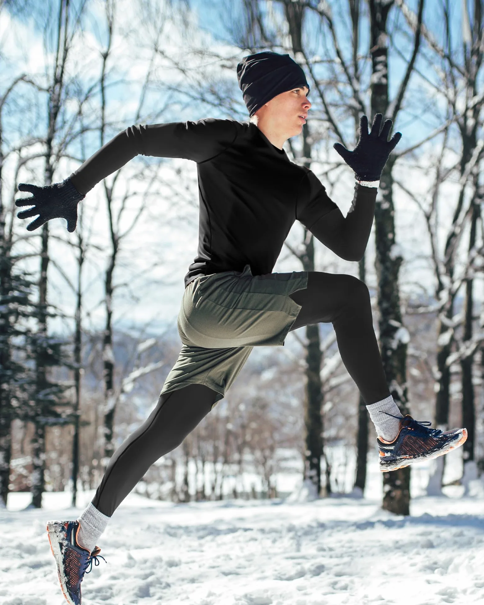Juego de 3 ropa interior térmica de invierno para hombre, pantalones largos, capa base para hombre, clima frío, forro polar, parte superior inferior para equipo de caza, deporte, Negro, azul marino,