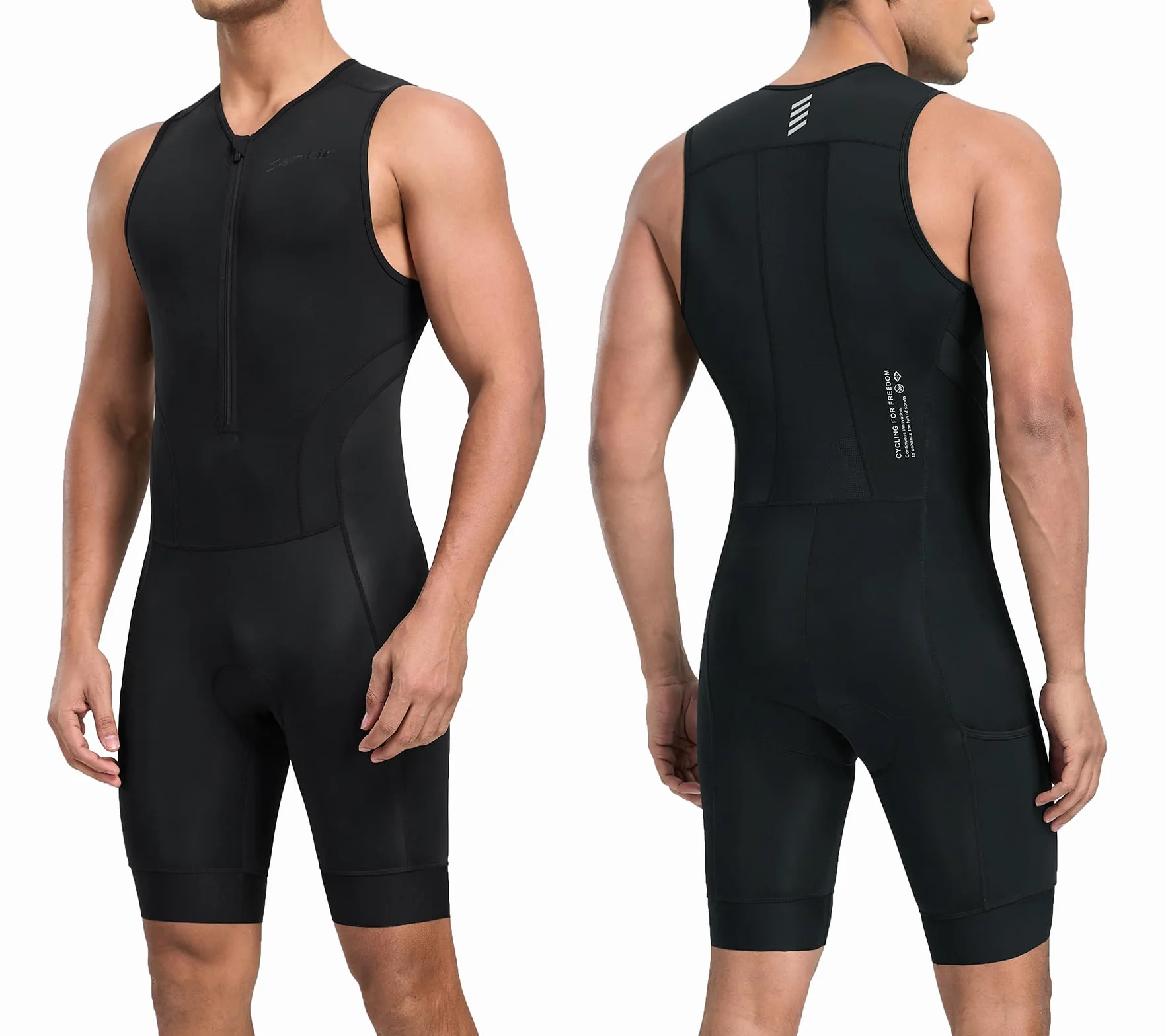 Santic Traje de triatlón para hombre acolchado de una pieza sin mangas Pro Triatlón Racing Trisuit de manga corta Ciclismo Traje para Ciclismo Natación Correr