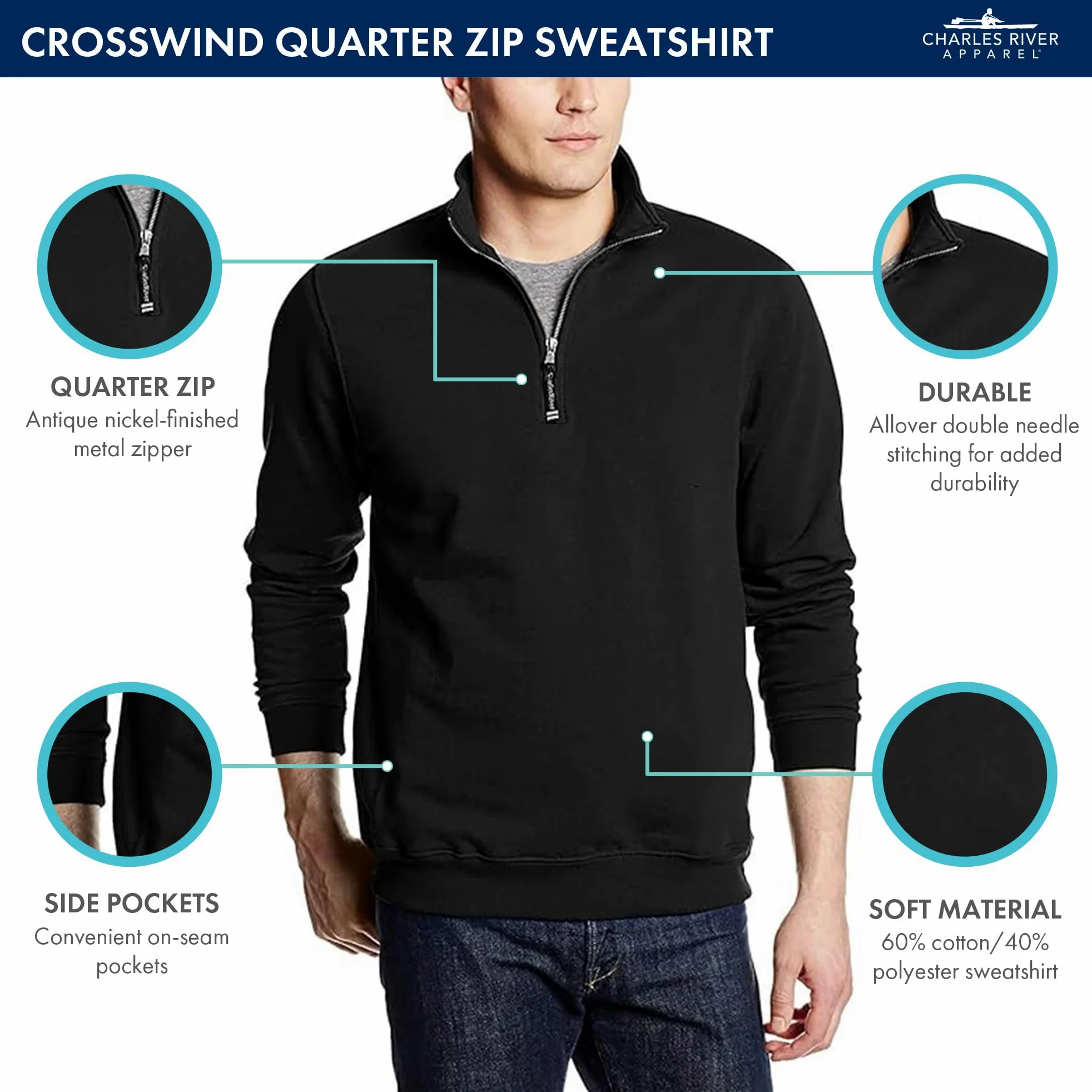 Charles River Apparel Crosswind Quarter Zip Sweatshirt Sudadera Hombre (Pack de 1)