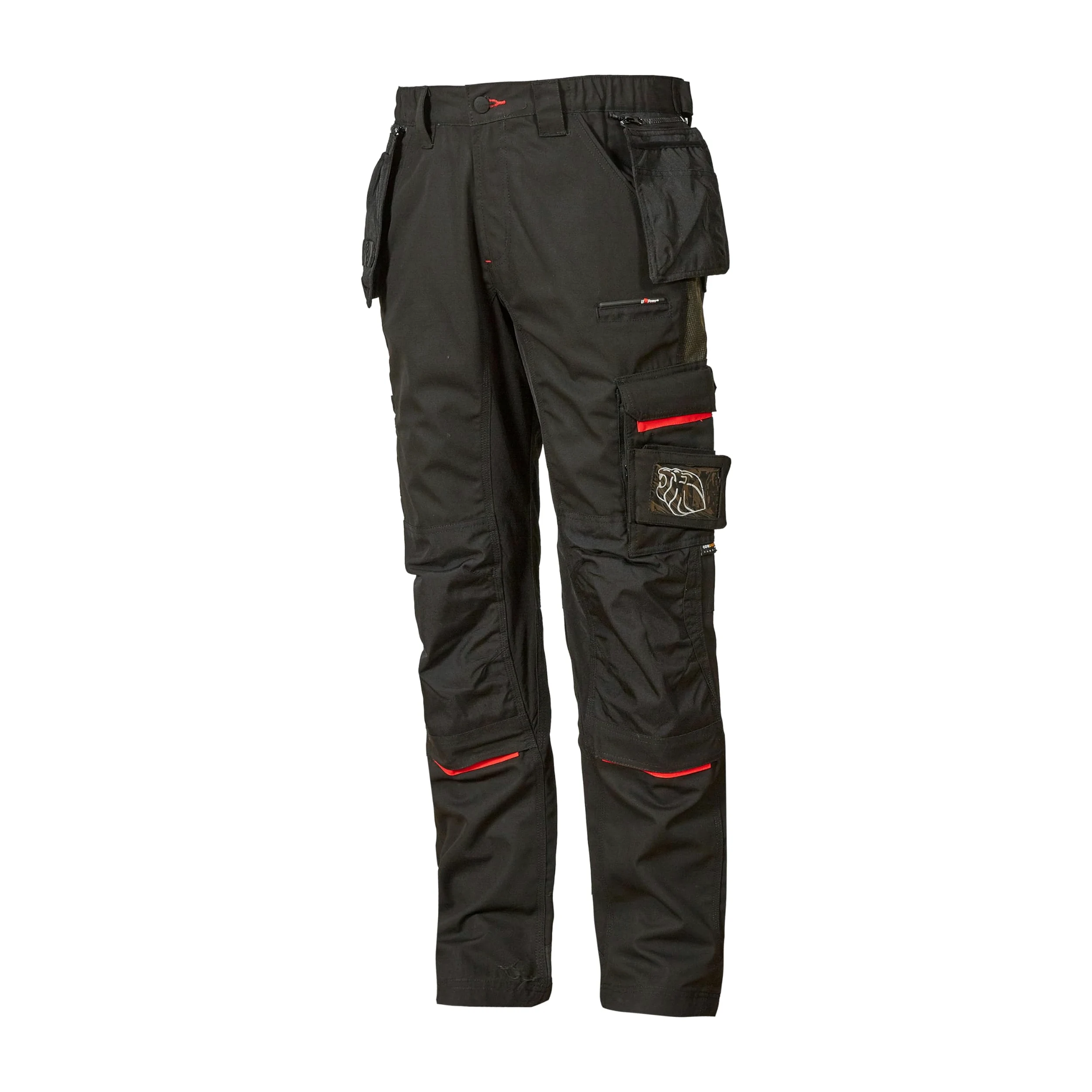 U-Power RACE, pantalón de trabajo para hombre, pantalón cargo con cintura elástica, con bolsillos para rodilleras, multibolsillos, tela cómoda, ropa exterior resistente y duradera - Black Carbon 56