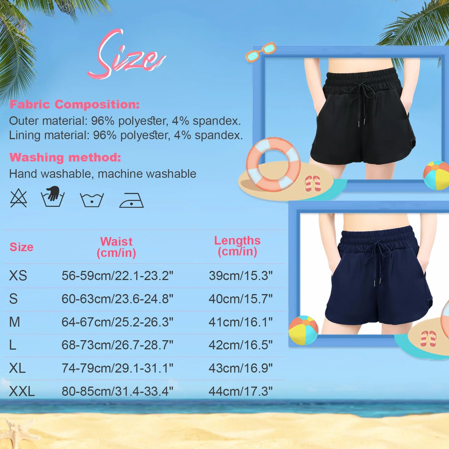 Pantalones cortos de natación para mujer, de cintura alta, de secado rápido, con cordón ajustable, pantalones cortos de surf con parte inferior y bolsillos