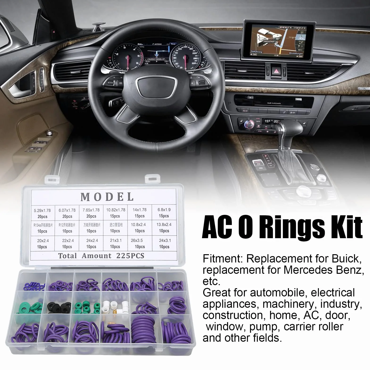 Kit Universal de Juntas Tóricas 225 Piezas para Aire Acondicionado de Coche