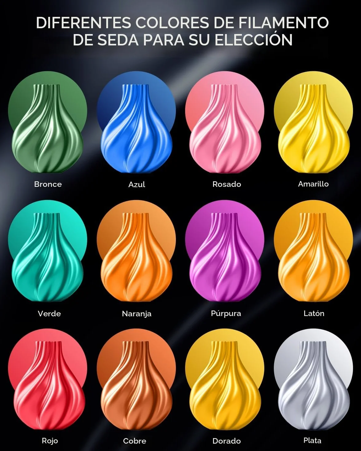 SUNLU PLA+ Silk Filamento 3D Seda Metálica 1,75 mm 1KG Plata