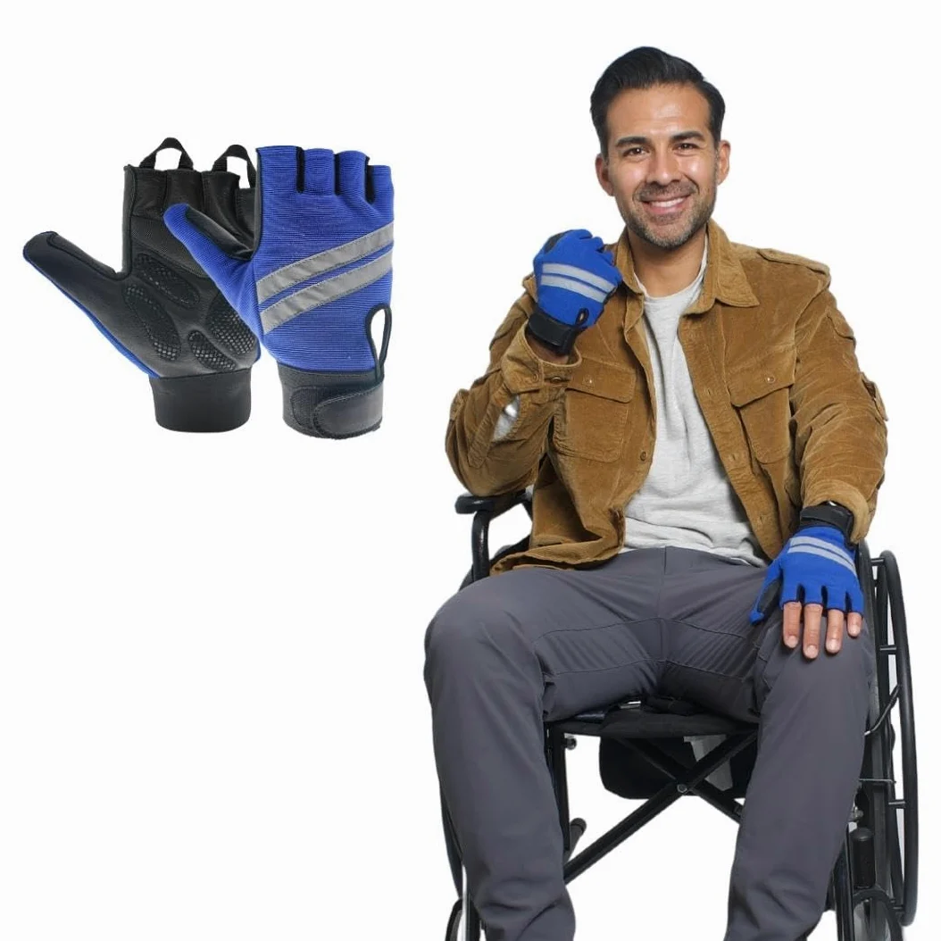Inspired Comforts Guantes para silla de ruedas sin dedos con agarre antideslizante, transpirables y reflectantes