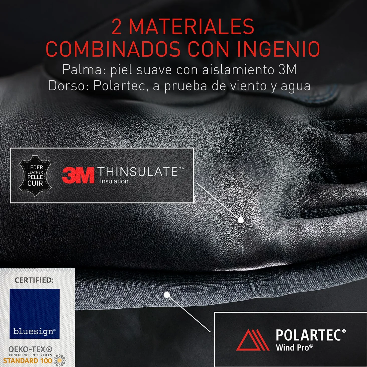 THE HEAT COMPANY – Durable Liner Pro - Guantes Piel Hombre - Guantes de Cuero Mujer - Guantes tactiles Invierno - Guantes termicos Negro - Guantes Deporte para bicileta y fotografia