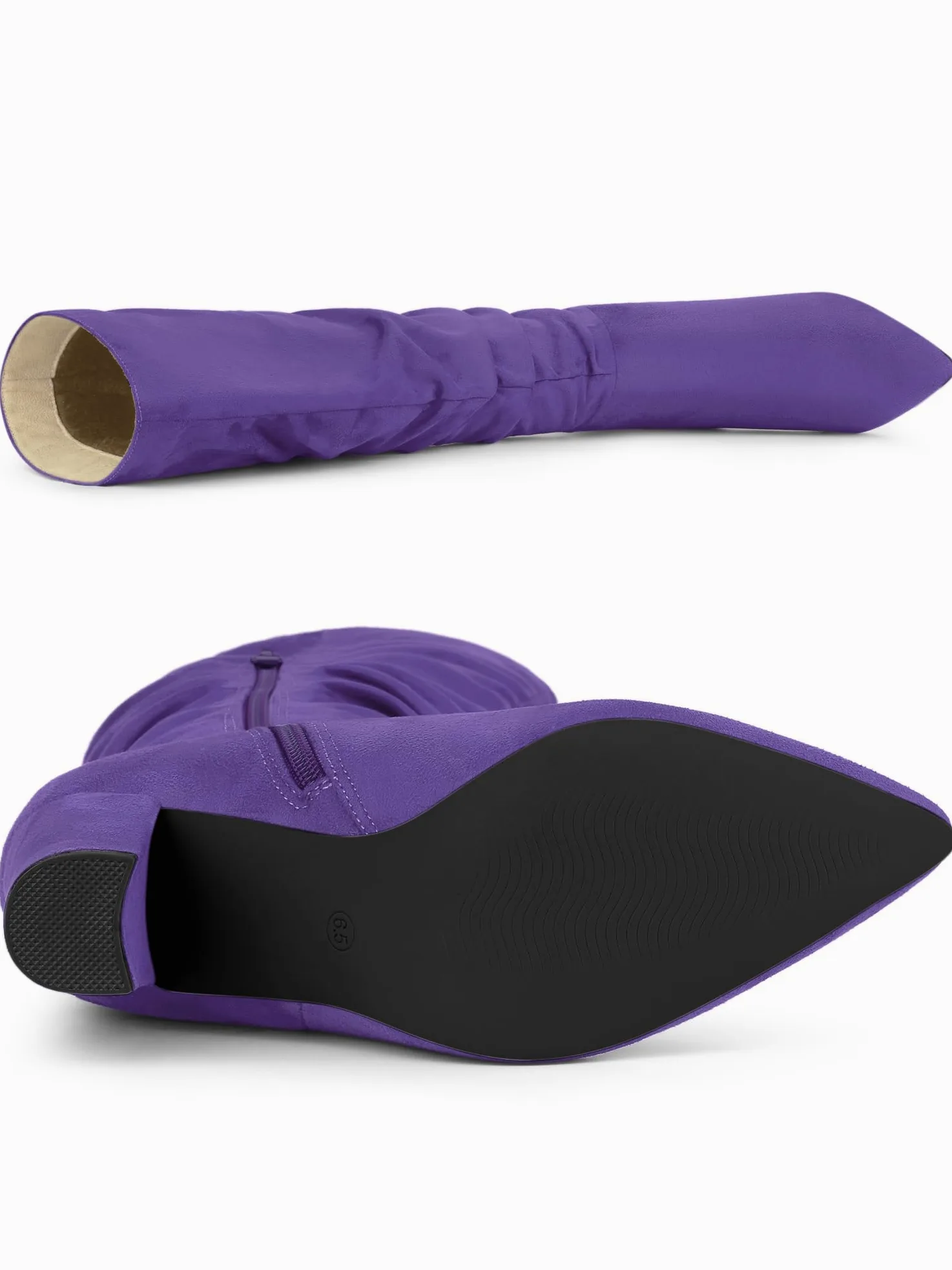 Allegra K Botas altas hasta la rodilla con punta puntiaguda y tacón grueso para mujer