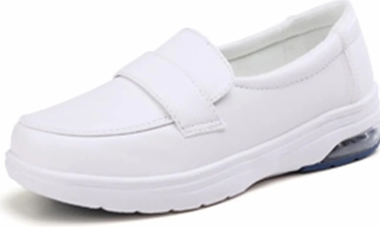 Zapatos De Enfermera De Confort para Mujeres, Mocasines De Cuero De Trabajo De Enfermería Profesional Ligeros Y Antideslizantes Cuidado Médico, White, 5 UK