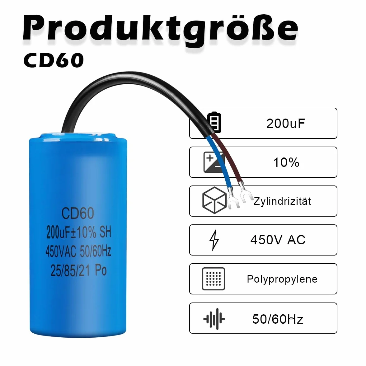 ANGEEK Condensador CD60 AC 450V 200uf 50/60Hz de Arranque y Marcha para Motor