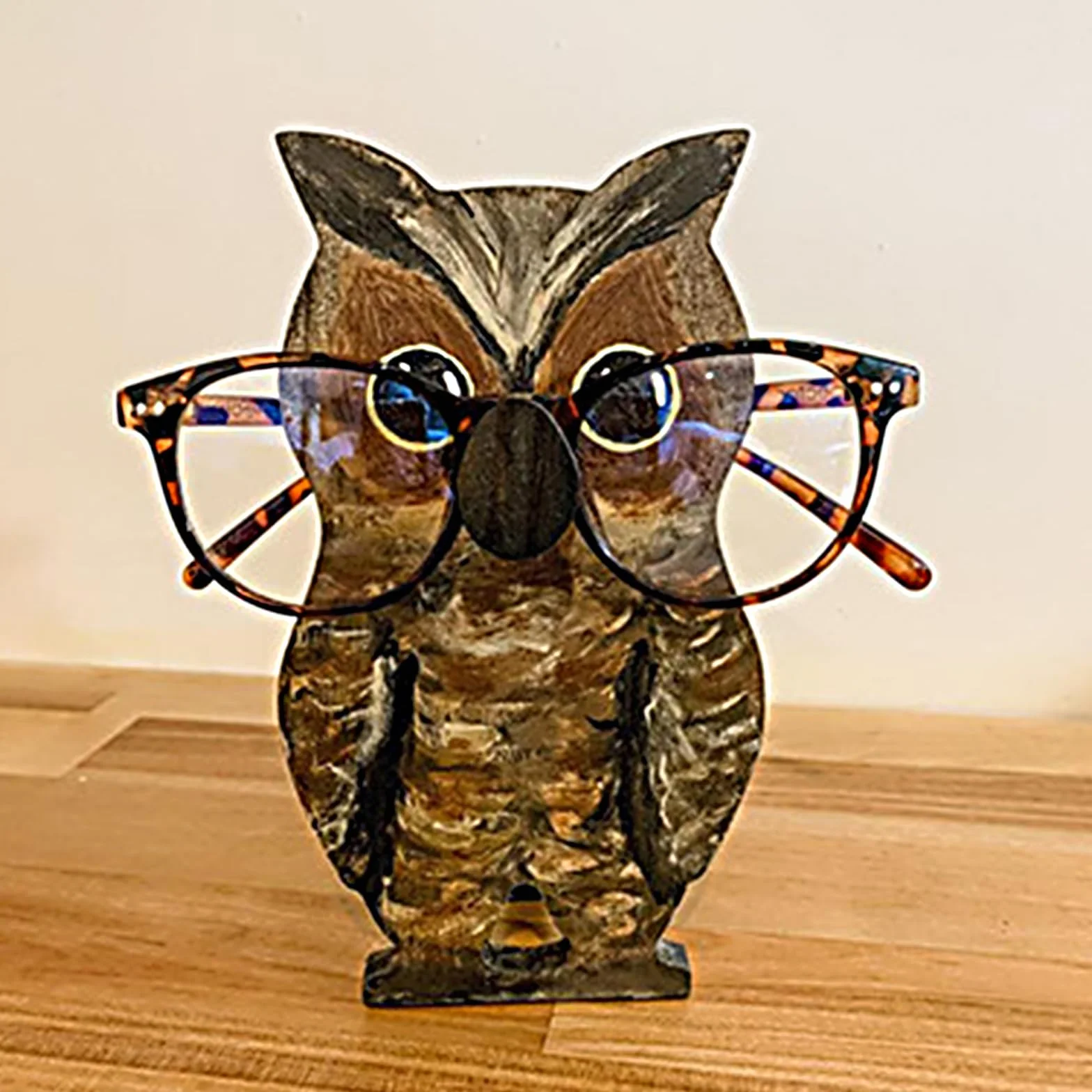 Soporte de madera tallada a mano para gafas de sol, exhibidor de gafas (búho)