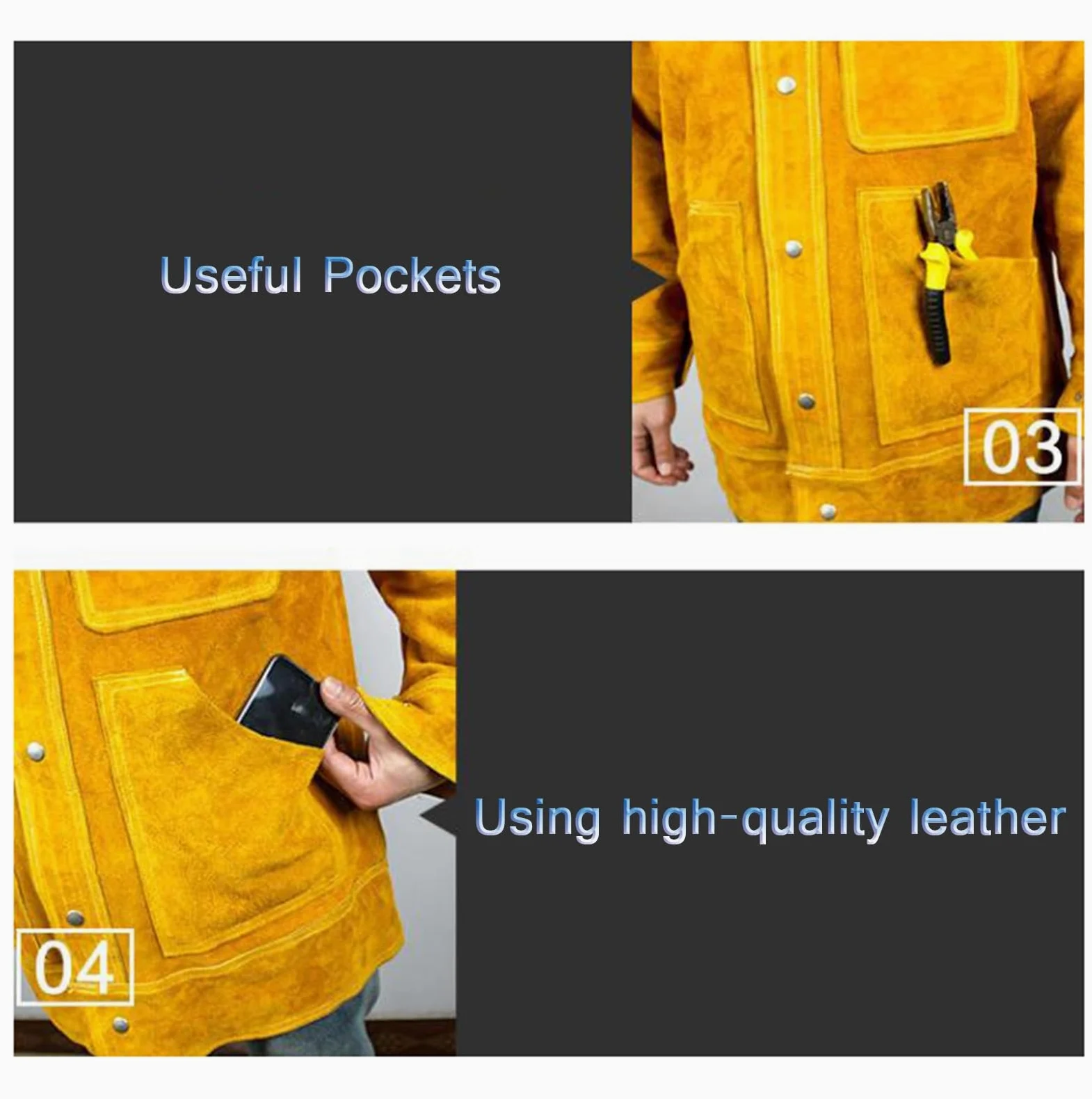 Ropa de Cuero, Abrigo Resistente, Camisas de Soldadura Resistentes al Calor y al Fuego para Hombres con herreros y carpinteros