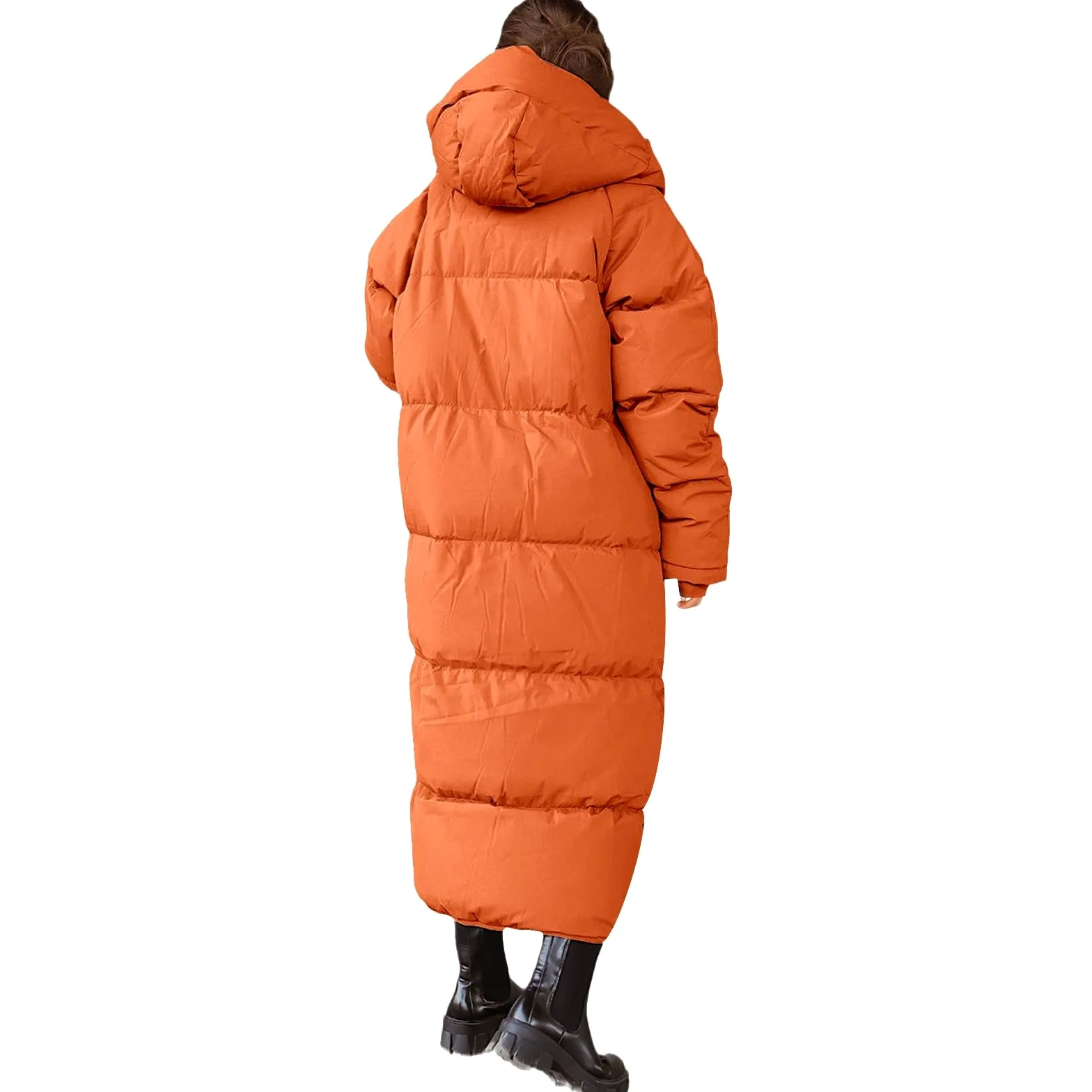 Abrigo largo de entretiempo para mujer, abrigo de invierno, chaqueta de entrenamiento con capucha, aspecto de plumón, abrigo acolchado con capucha, abrigo con capucha, monocolor, informal, chaqueta