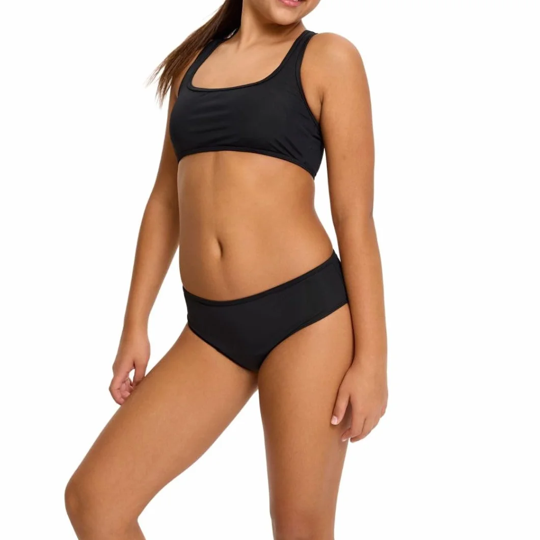 Modibodi Bikini Menstrual Niña Adolescente Flujo Ligero 20ml Antifugas Reutilizable Secado Rápido Natación Pack 2 Negro 10-12