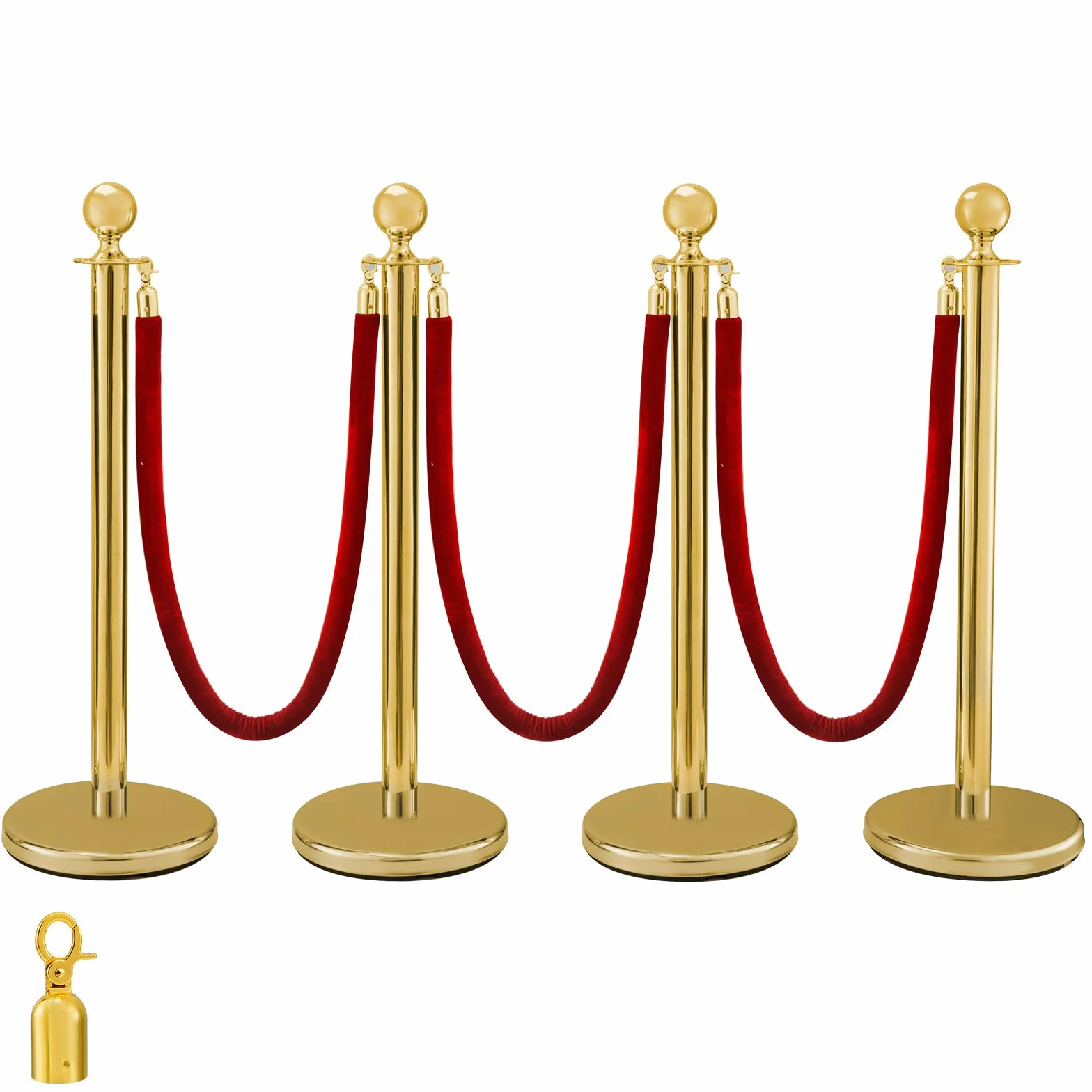 VEVOR Separador Poste 4 Juegos Barreras de Seguridad de 3 Cuerdas Poste Separador de Cinta Extensible Longitud de Cuerda 1.5m Dorado