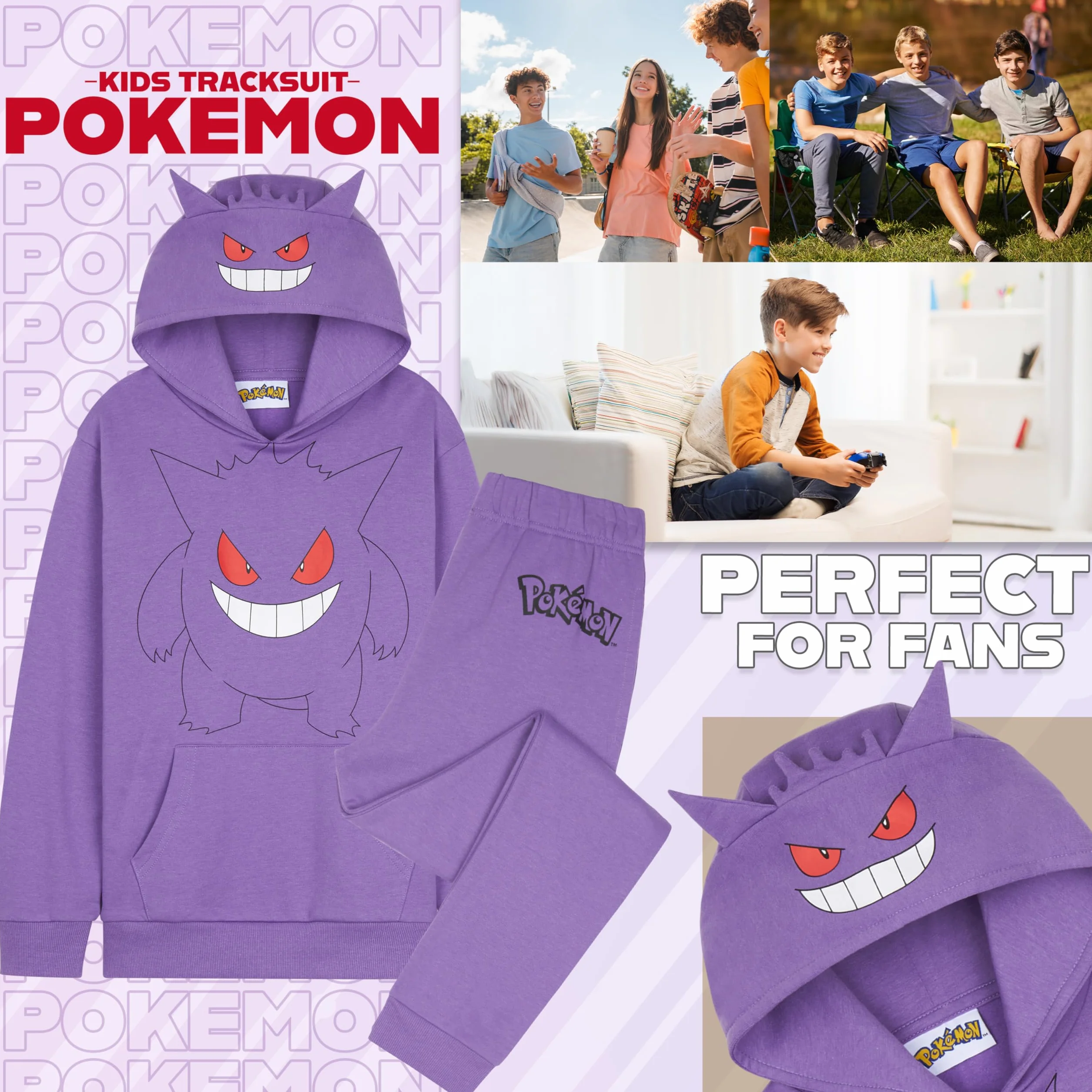 Pokémon Chandal Niño 2 Piezas Sudadera con Capucha y Pantalones Jogger Anime Regalos