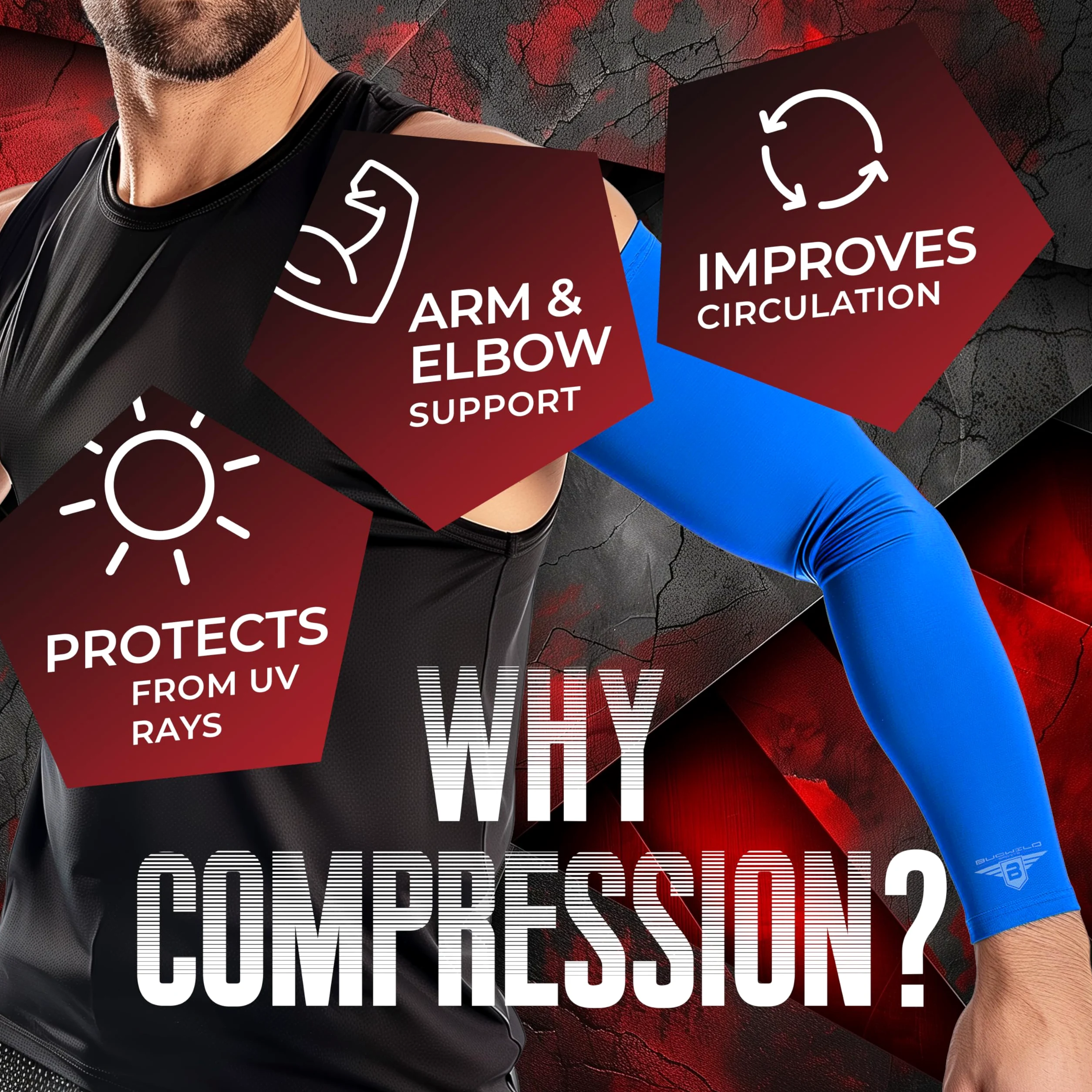 1 par bucwild Protección Solar de refrigeración de deportes Compresión Arm Sleeves – Jóvenes y Adultos tamaños – Béisbol Baloncesto Golf Tenis Running – 8 colores