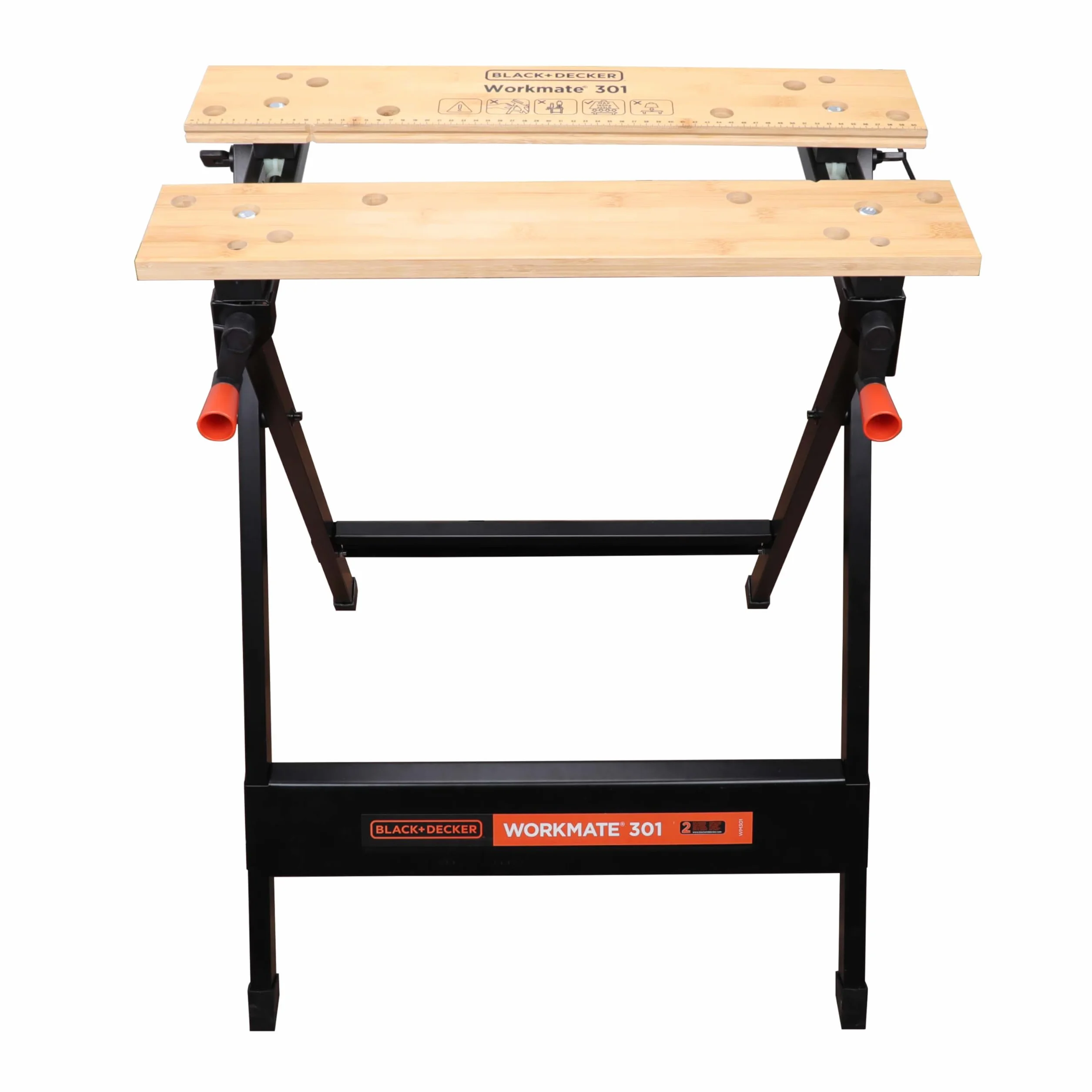 BLACK+DECKER WORKMATE WM301-XJ Banco de Trabajo Plegable, Doble Manivela, Patas Antideslizantes, Bambú y Acero, Negro