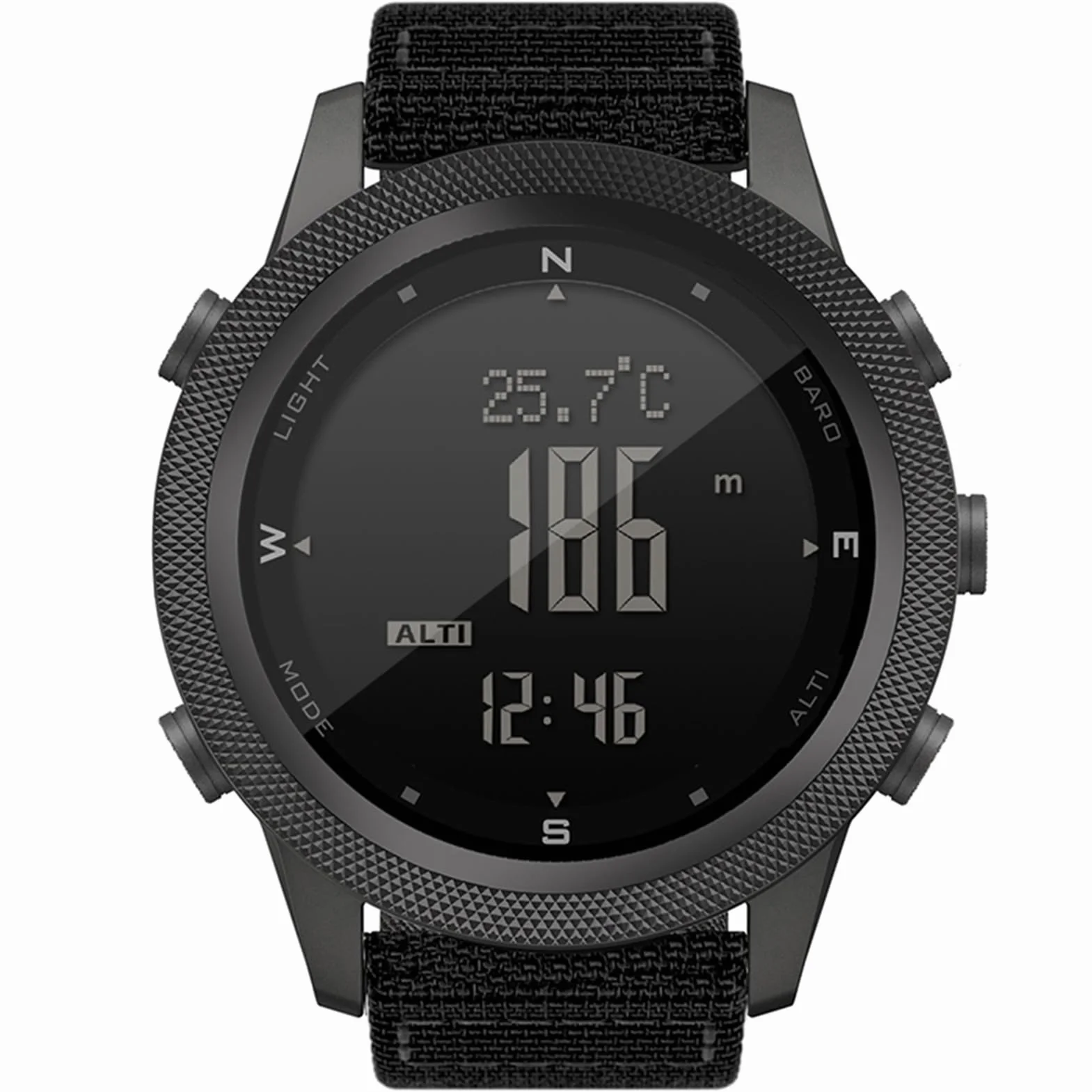 Reloj para Correr Al Aire para Hombre, Altímetro Digital Multifuncional, Barómetro, Brújula, Acero Inoxidable Negro