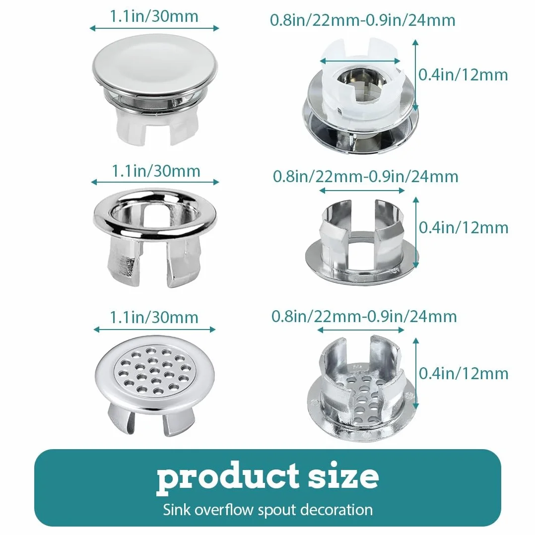 Embellecedor Lavabo Agujero, Tapa Rebosadero Lavabo, Anillo Desbordamiento, 9 Piezas para Baño o Cocina