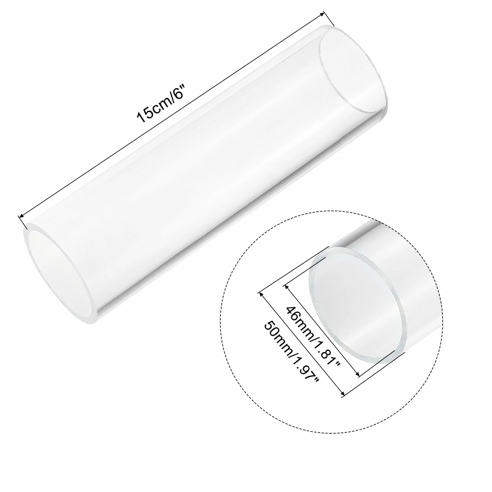 sourcing map Acrílico Tubo Transparente Rígido Redondo 46mm ID 50mm OD 6" para Lámparas y Linternas