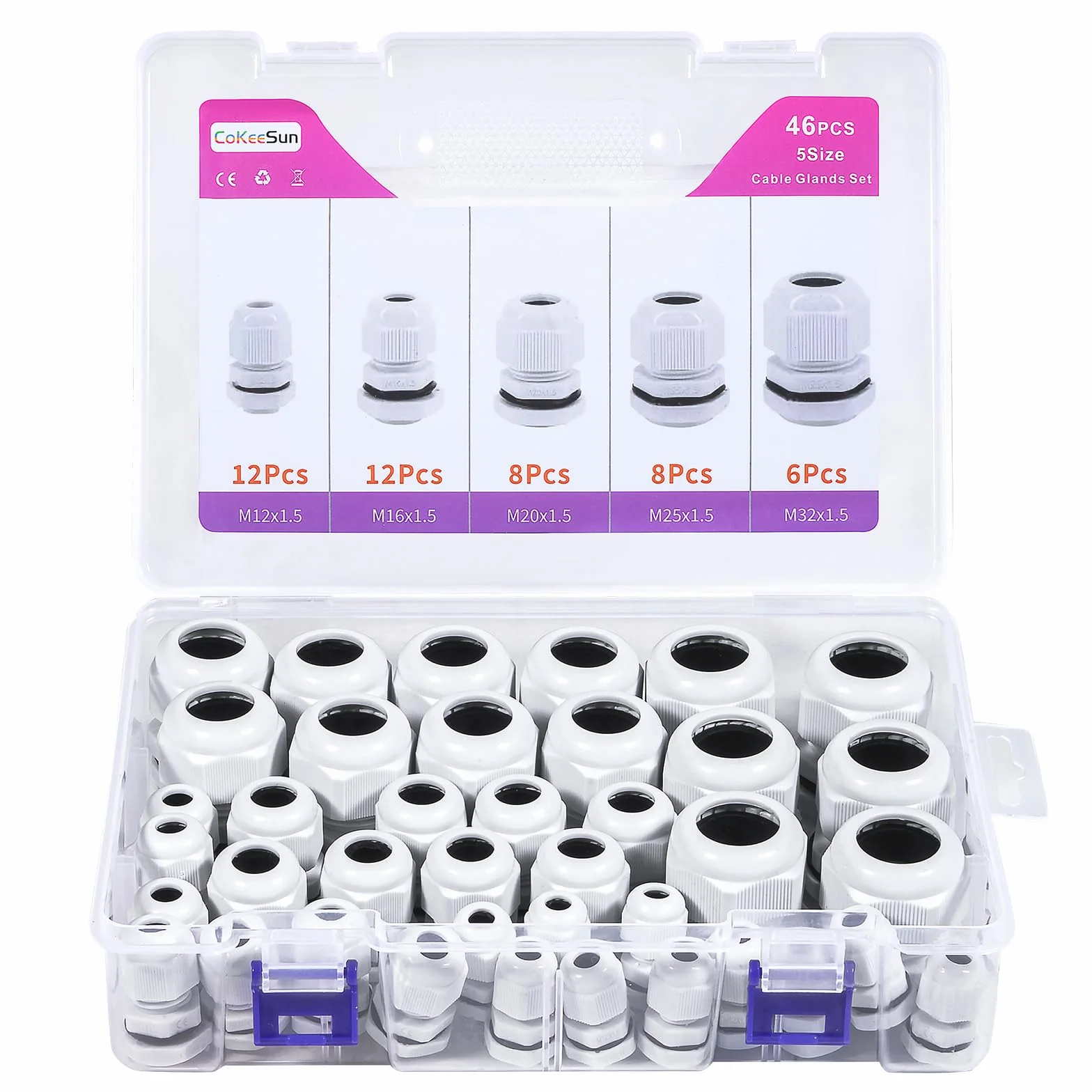 Prensaestopas Impermeable IP68 46 Piezas M12 M16 M20 M25 M32 Glándulas de Cable Ajustables