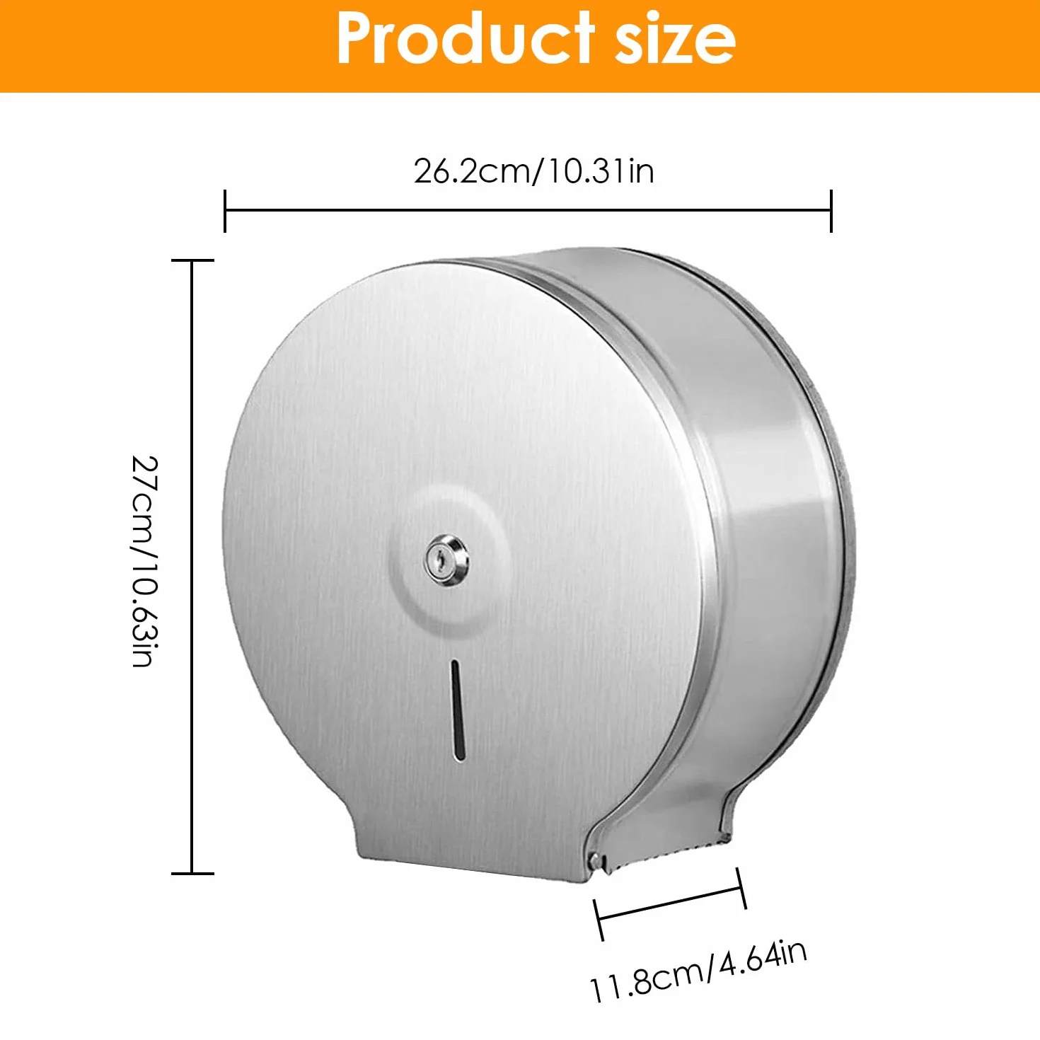 Dispensador de Papel Higiénico Jumbo Comercial de Acero Inoxidable 9 Pulgadas Montaje en Pared con Cerradura
