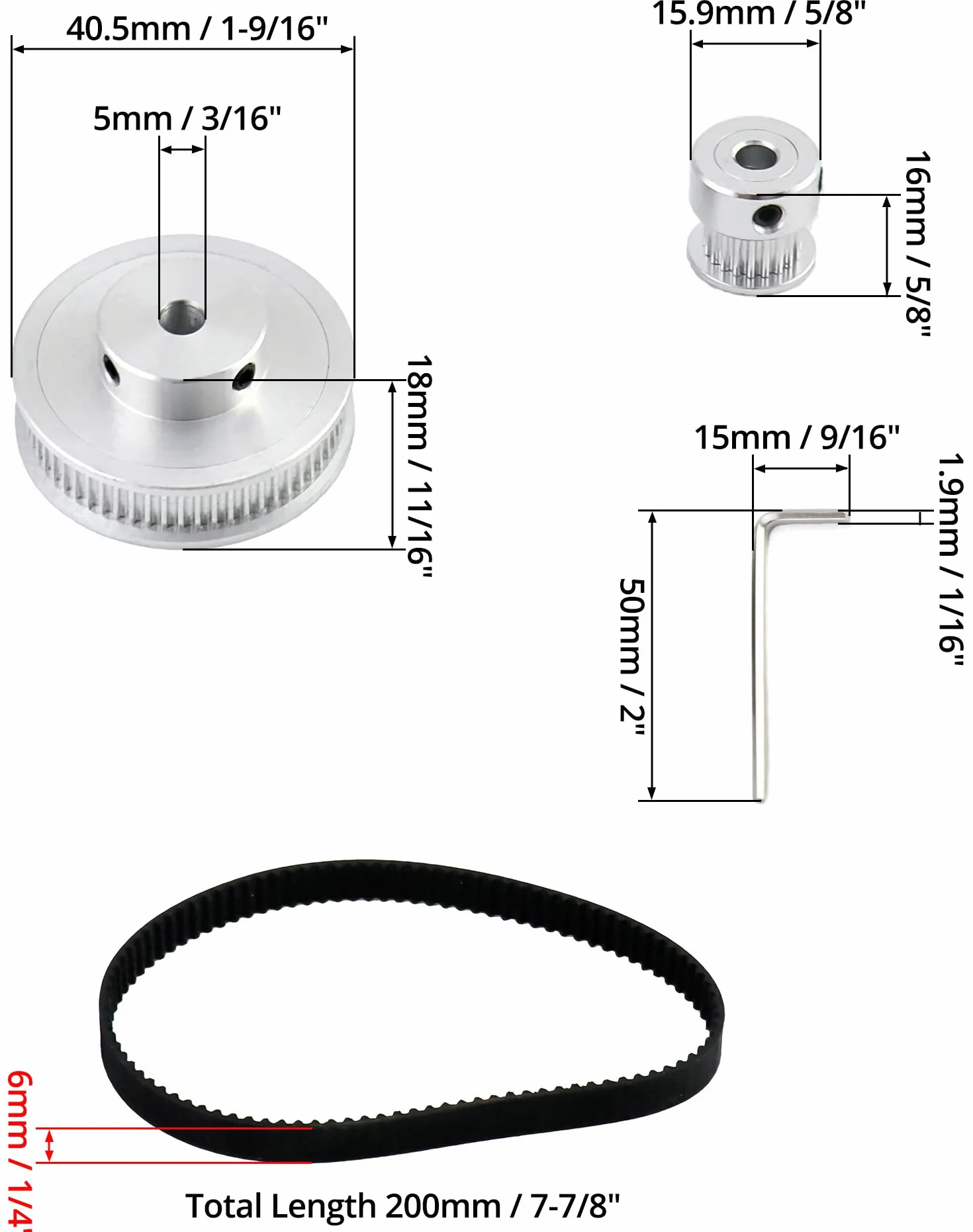 QWORK Juego de Polea Sincronización GT2 para Impresora 3D, 20 y 60 Dientes 5mm, 2 Juegos