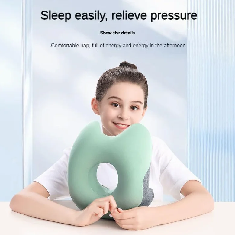 Almohada de espuma viscoelástica de viaje, cojín ergonómico para el cuello para siestas de oficina y estudiantes