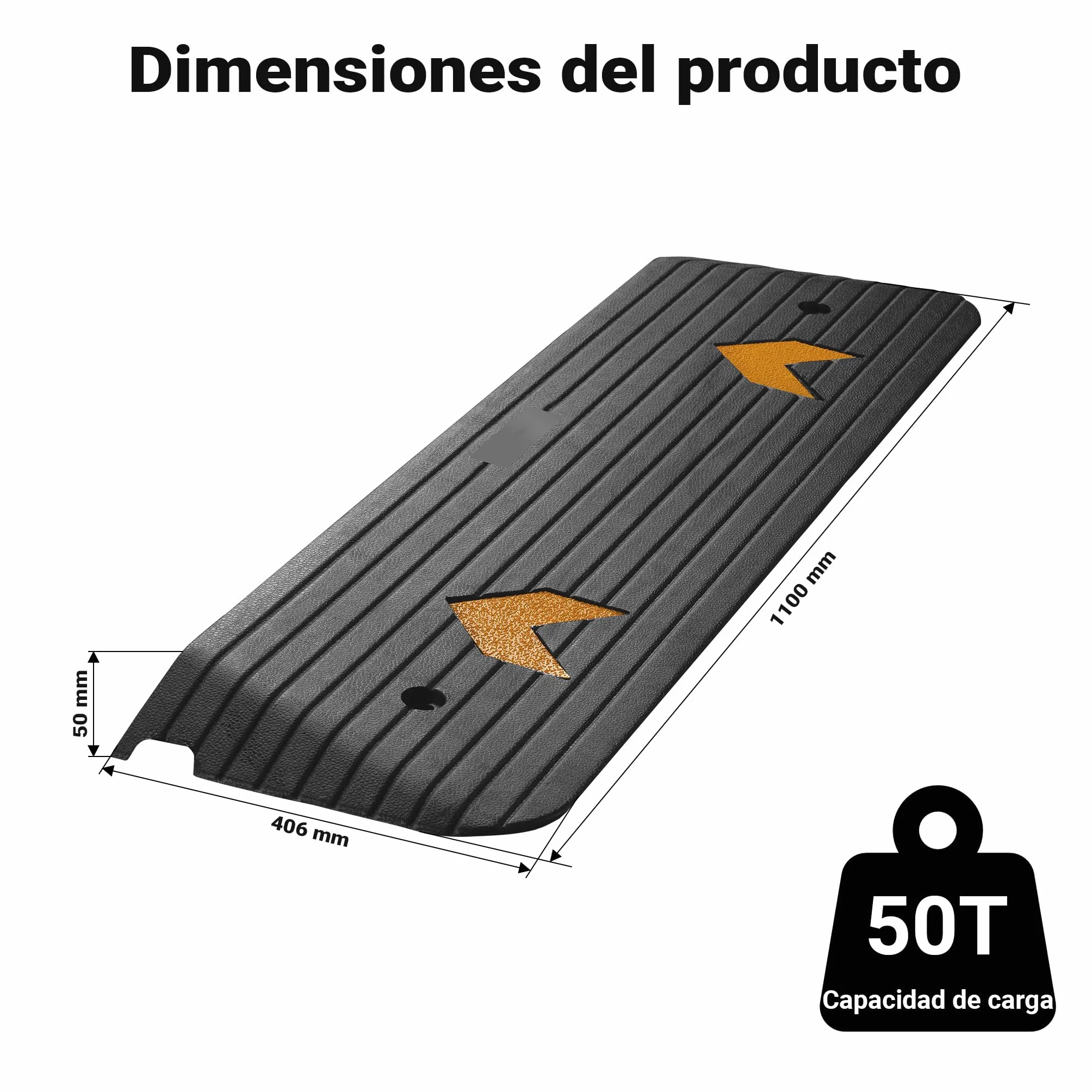 Wiltec Rampa de goma 1100 x 406 x 50 mm 50 toneladas antideslizante reflectante
