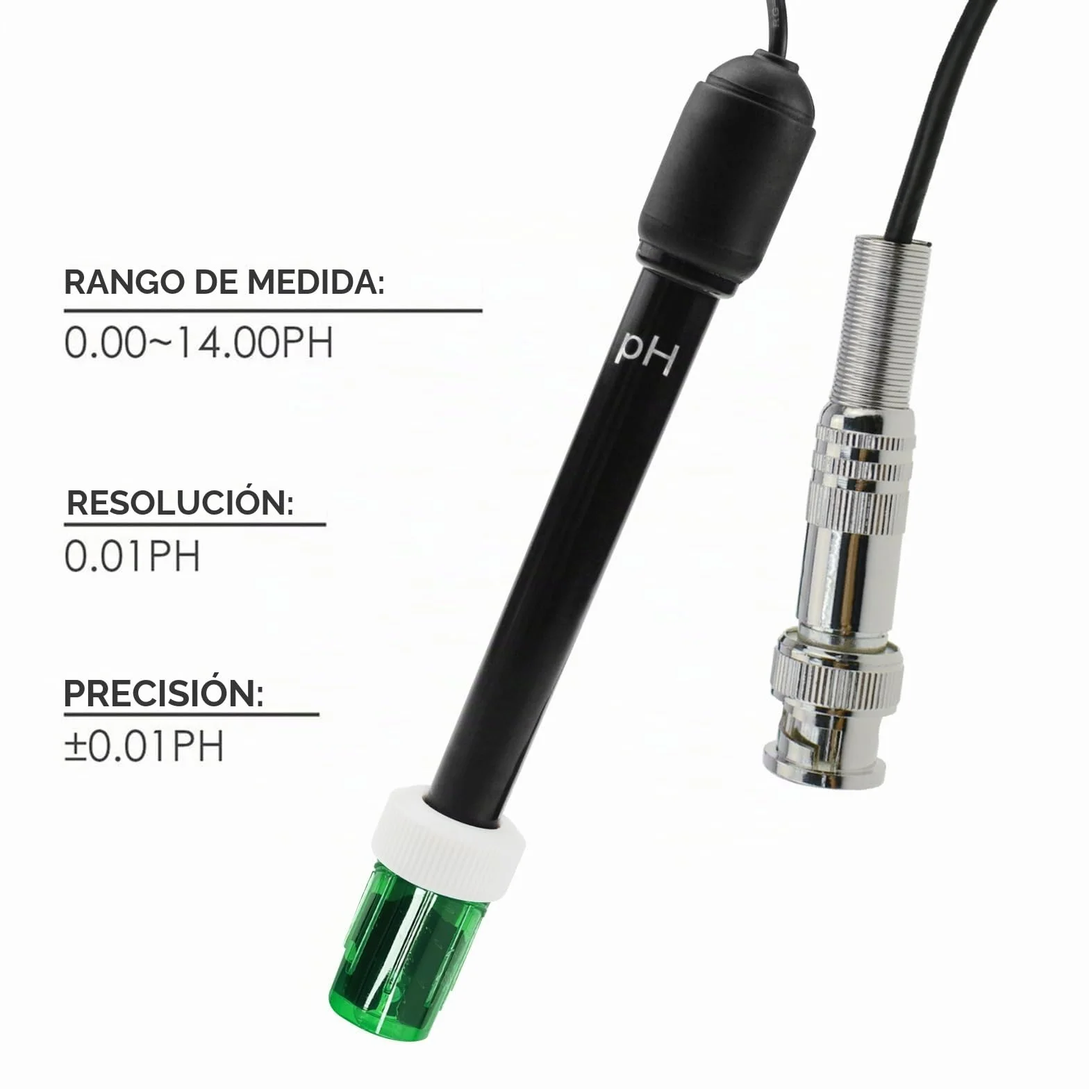 Sonda de pH 0-14 Conector BNC Cable 300cm para Medidor PH Monitor Controlador Sensor Kit Reemplazo Acuario Hidroponía
