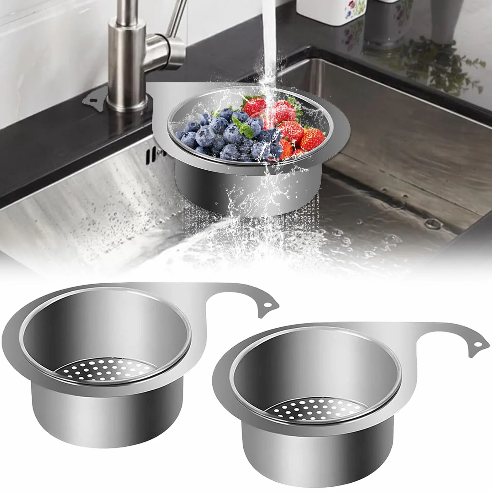 Cesta Filtro Fregadero Cisne Acero Inoxidable, Colador Extraíble, 2 Piezas