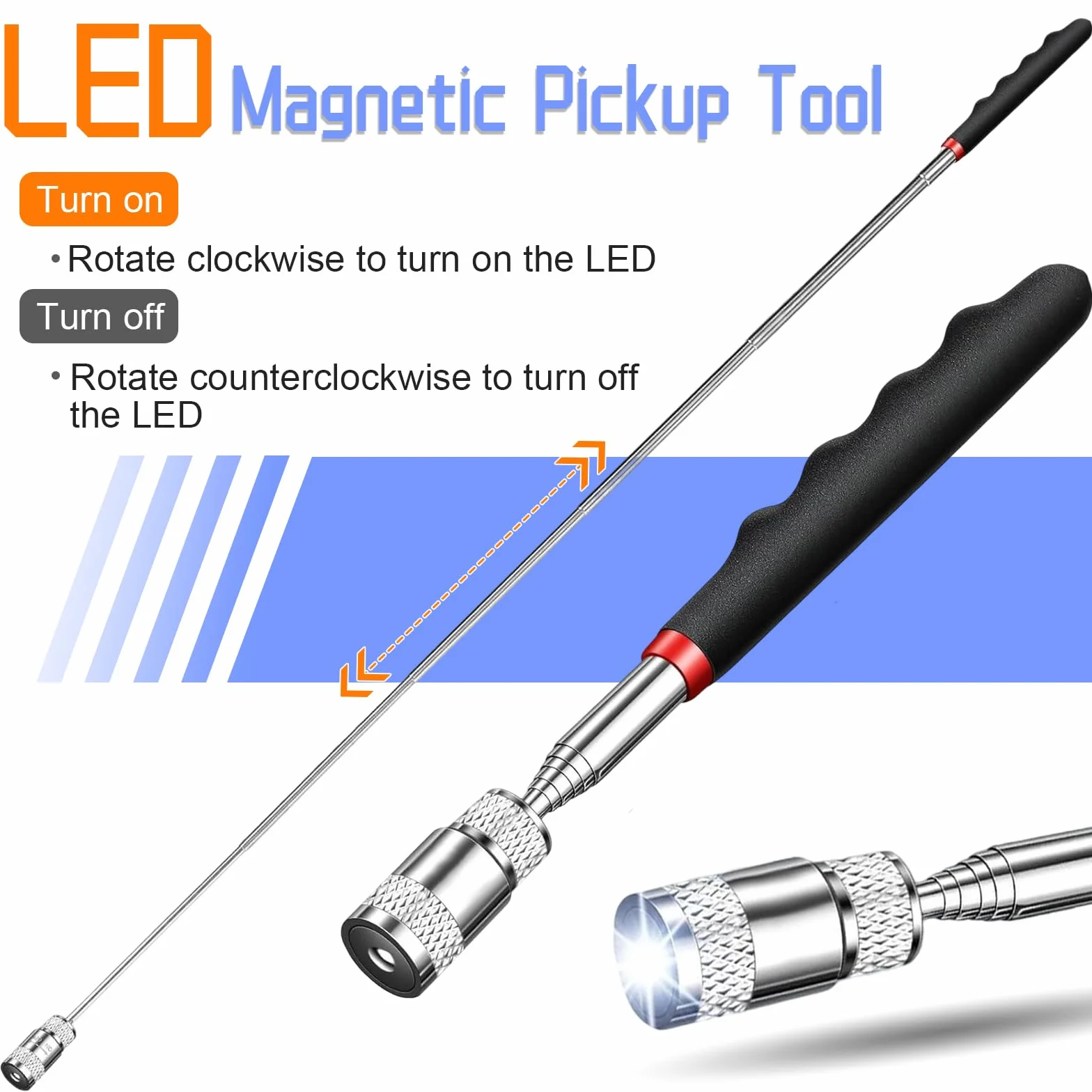Juego Telescópico de 3 Piezas Recogedores Magnéticos para Tornillos y Objetos Metálicos 1,5 lb/8 lb/16 lb