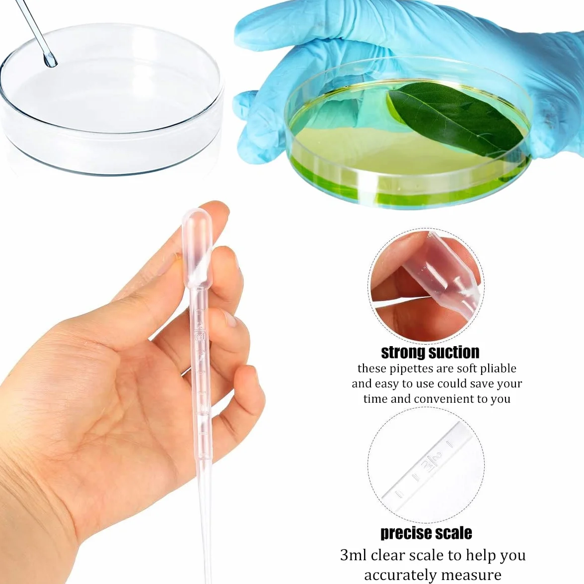 Placa de Petri de Plástico Transparente 10 Piezas Gotero Pipeta 3 ml 20 Piezas