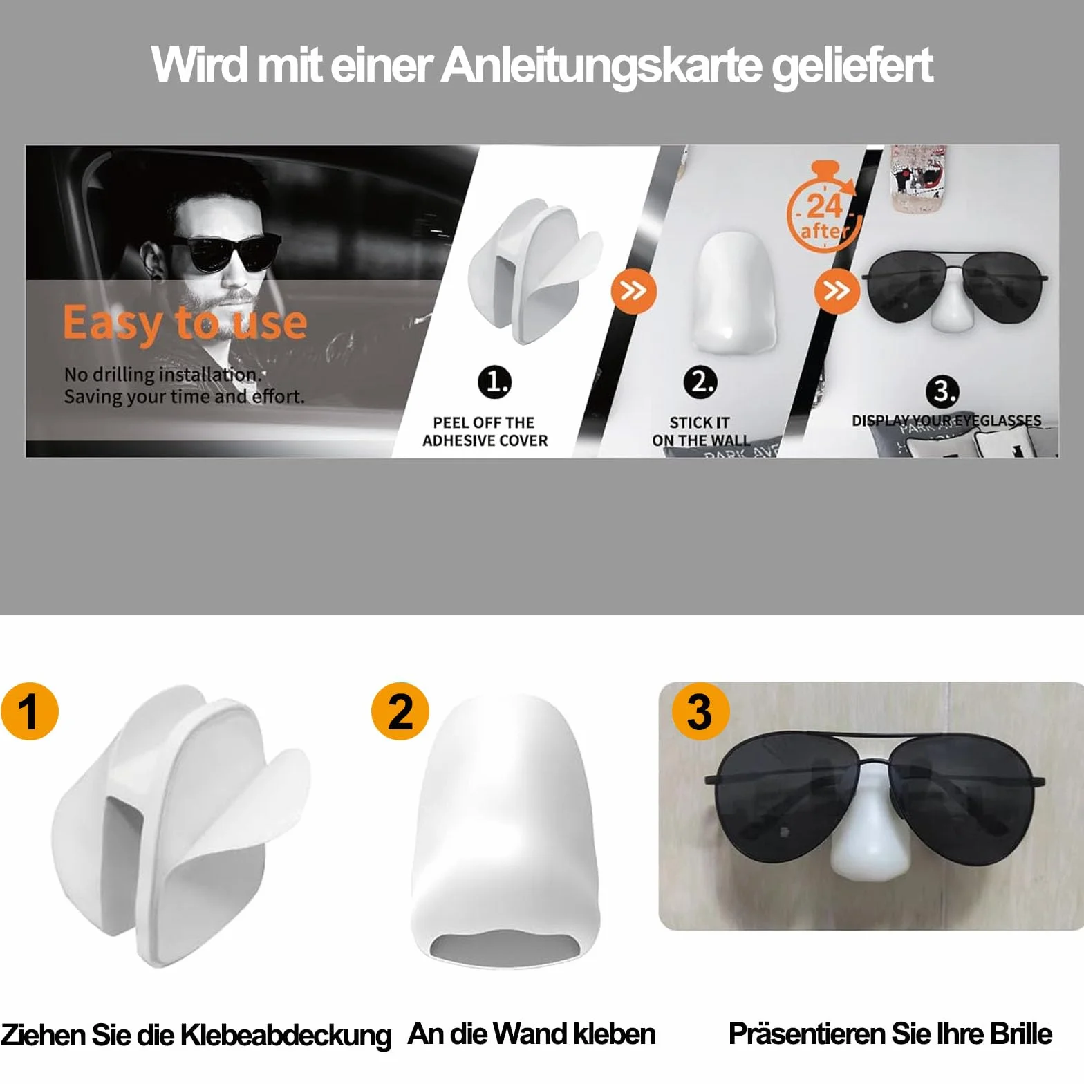 Soporte para gafas de pared autoadhesivo, 8 unidades, organizador de almacenamiento, negro