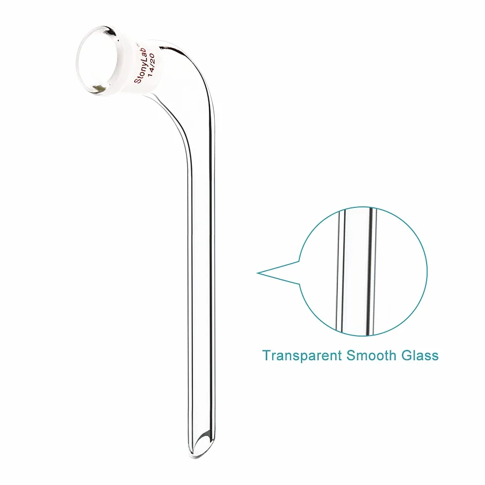 Adaptador de Destilación en Ángulo de 105 Grados, Vidrio de Borosilicato con Junta 14/20 y Tubo de Goteo de 100mm