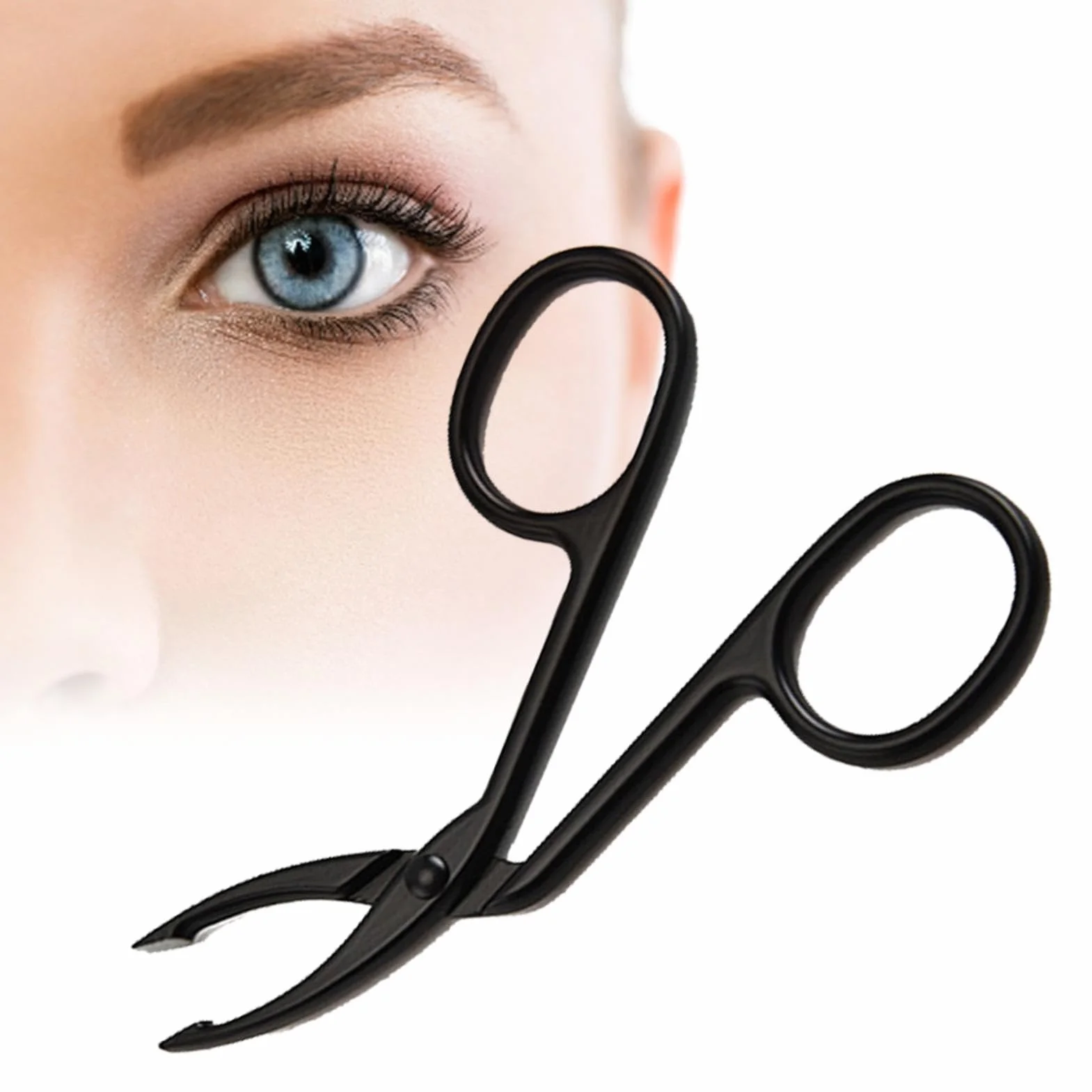 Pinzas para cejas en forma de tijera con mango resistente - Herramientas portátiles para cuidado de cejas