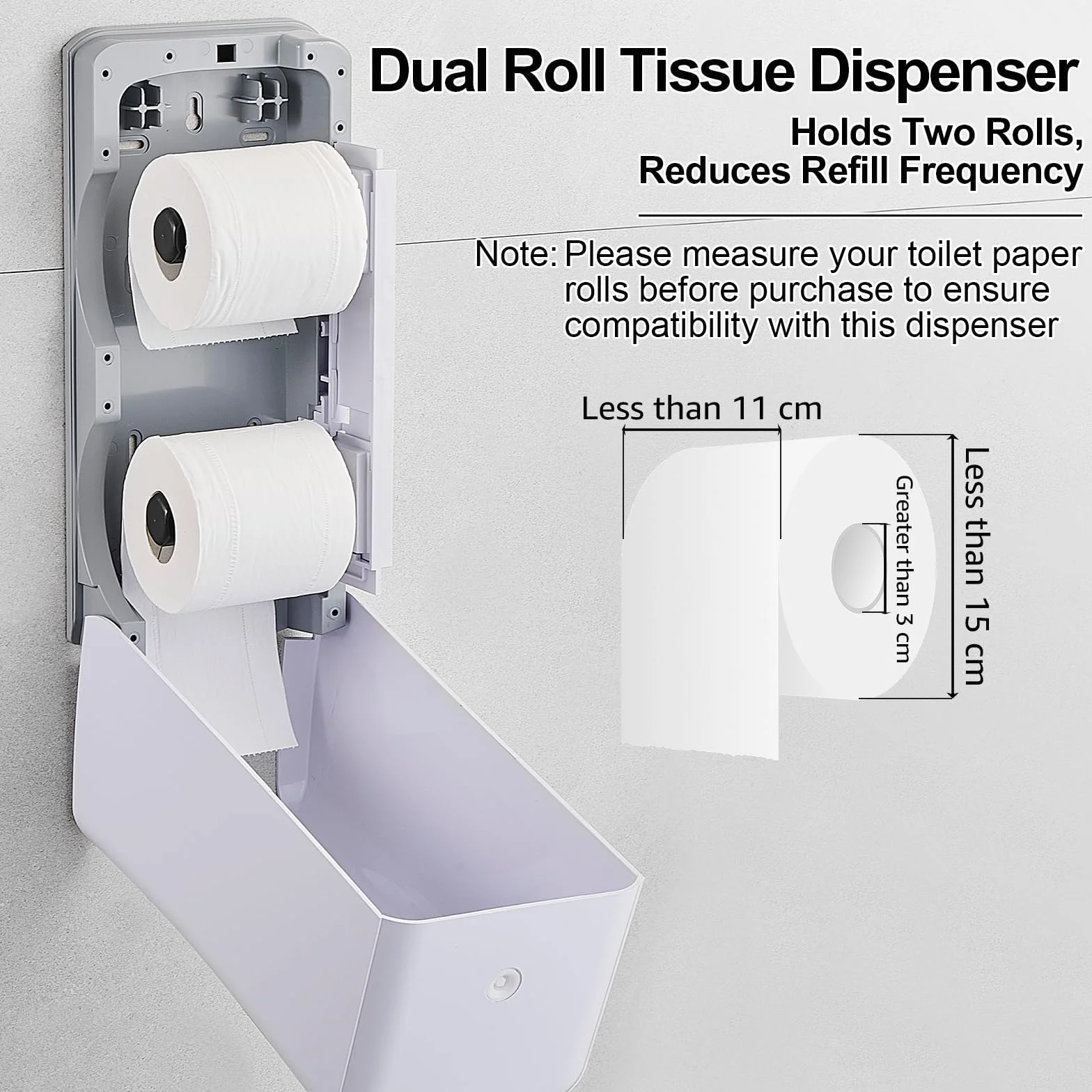 Pollock Dispensador de Doble Rollo de Papel Higiénico, Montaje en Pared, Gran Capacidad, Blanco