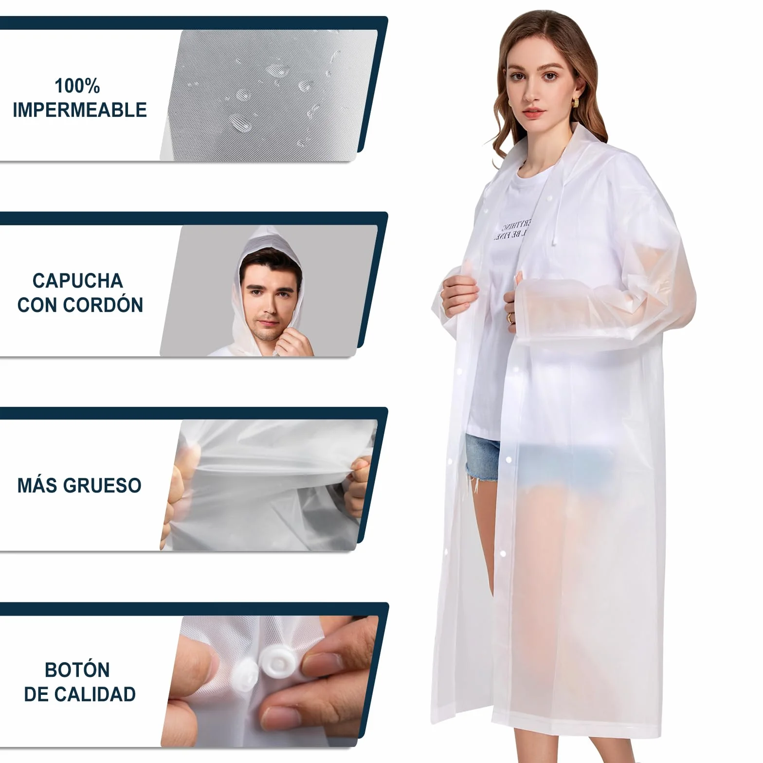 Newbyinn Chubasquero Impermeable Mujer Hombre Poncho Lluvia Transparente 2 Piezas