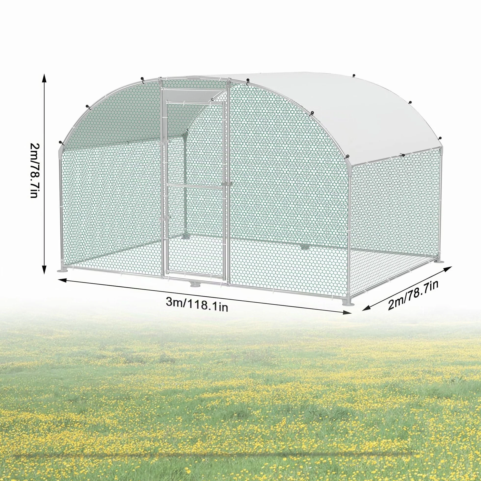 HENGMEI Gallinero 300x200x200cm Acero galvanizado Jaula para gallinas con techo de PE Exterior