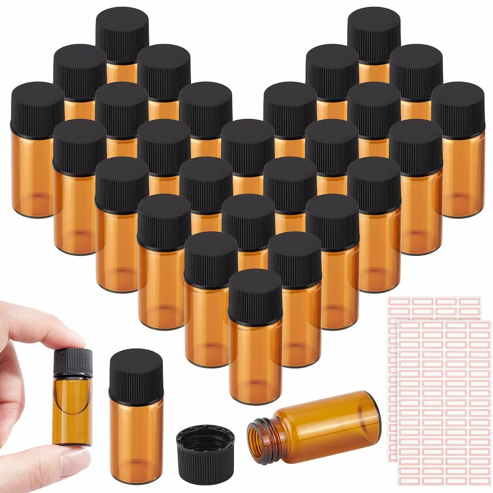 NBEADS Botella de Vidrio Ámbar 5 ml Frasco Pequeño para Aceite con Tapas de Rosca para Aceites Esenciales