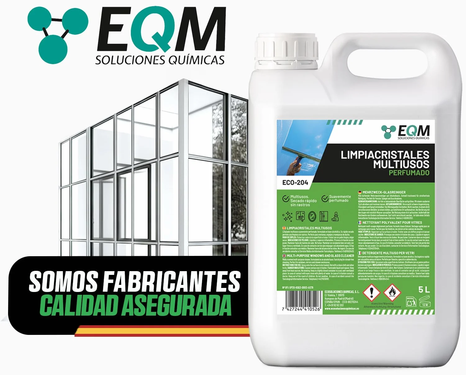 EQM ECO-204 Limpiacristales Multiusos Profesional 5L