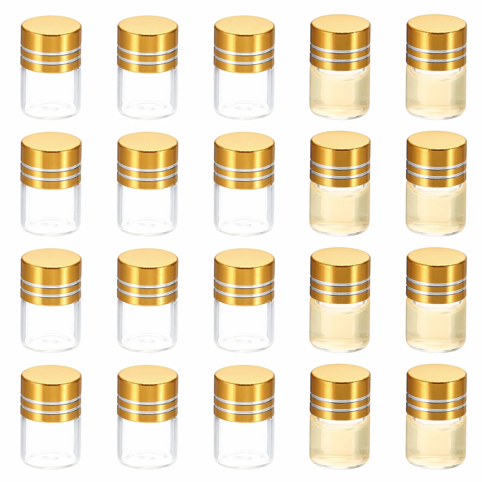 PATIKIL Frascos de Vidrio Pequeños 1 ml 20 Unidades Mini Frascos Transparente Vacíos con Tapa de Rosca de Aluminio Dorado